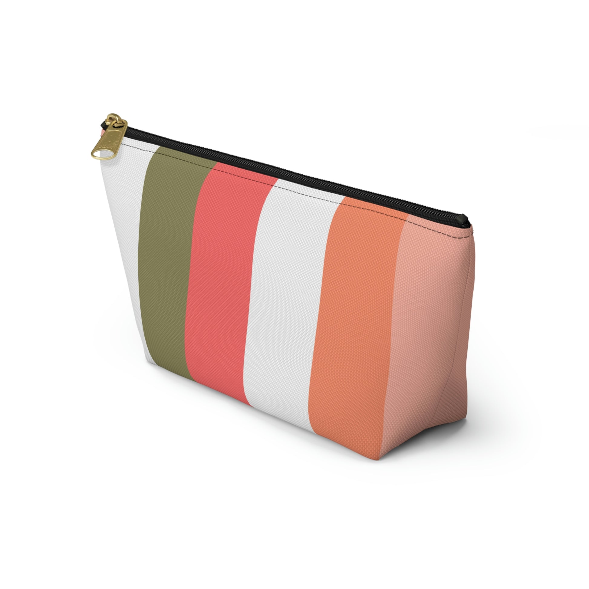 Coral Green & White Stripes Accessory Pouch with T-bottom - BowsAndArtsDesigns