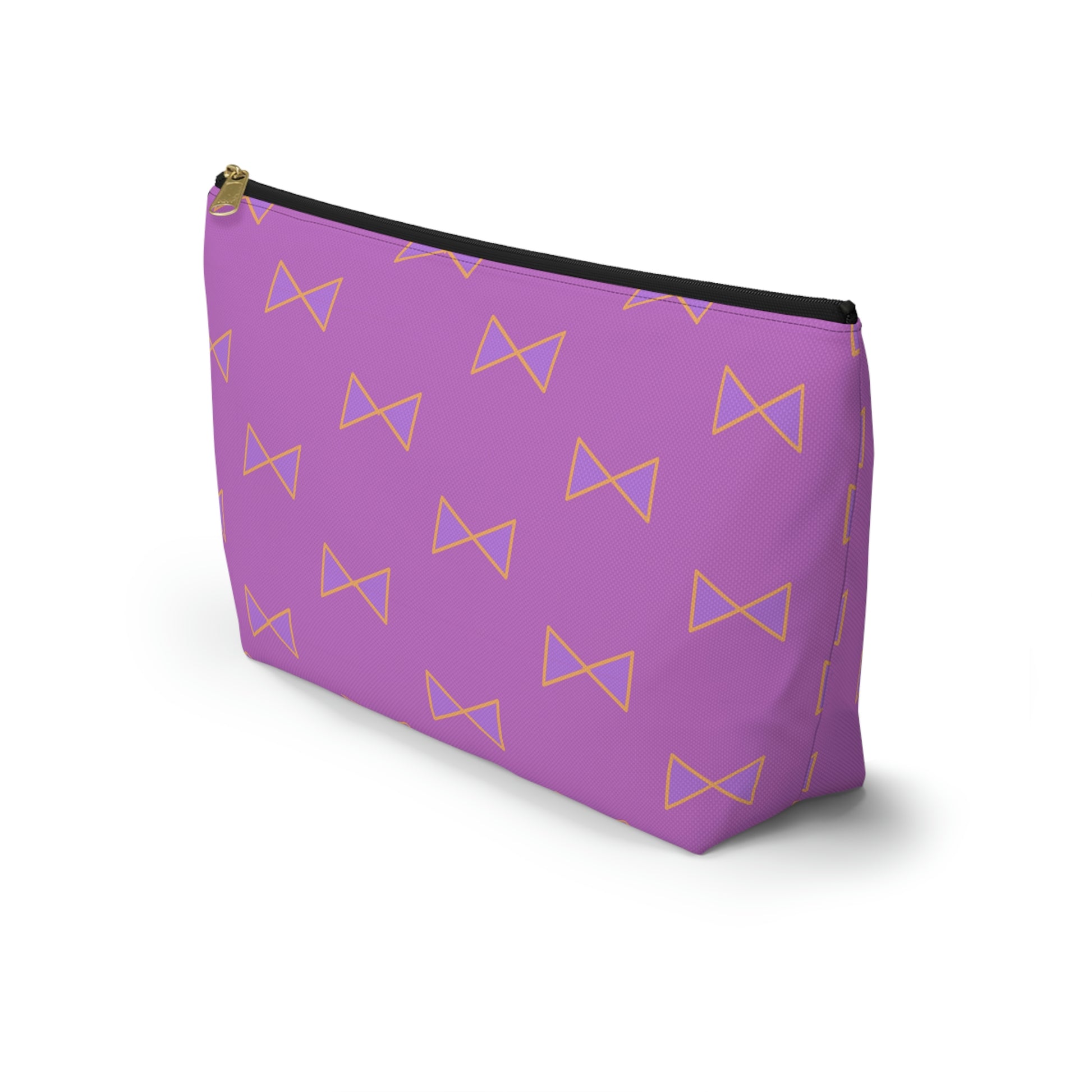 Purple & Tangerine Orange Bows Accessory Pouch with T-bottom - BowsAndArtsDesigns