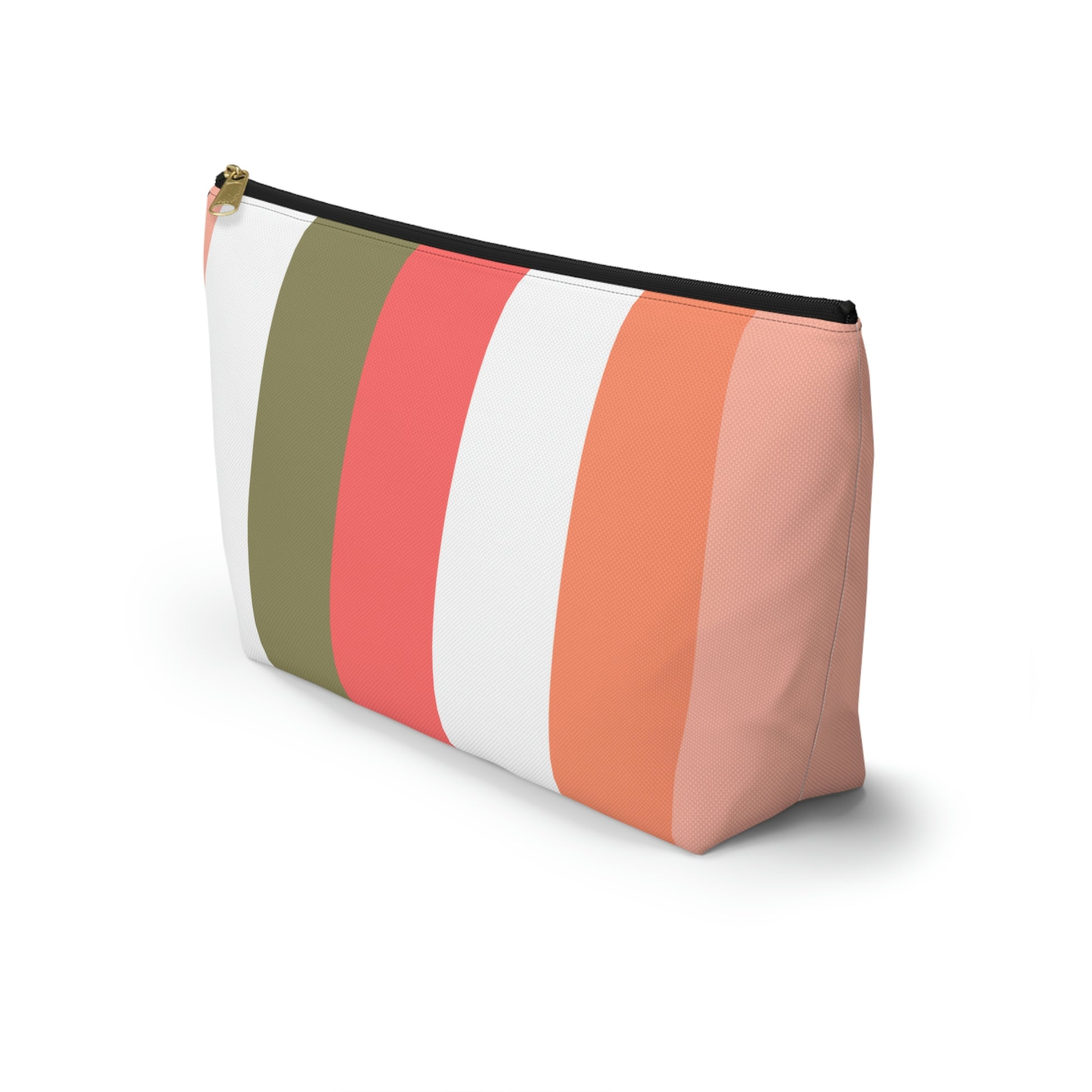 Coral Green & White Stripes Accessory Pouch with T-bottom - BowsAndArtsDesigns