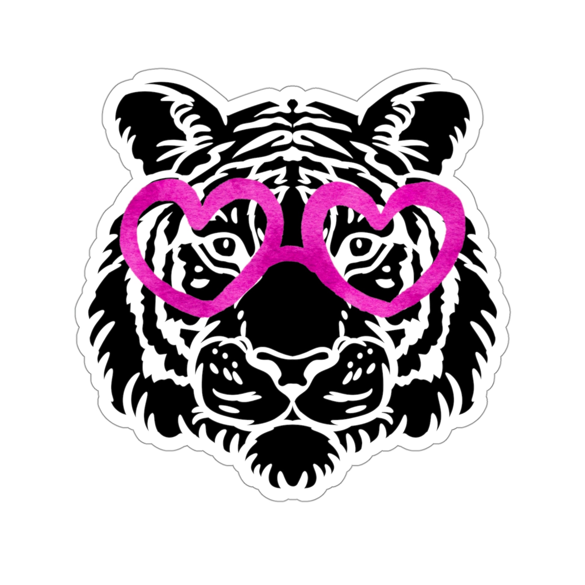 Tiger Pink Heart Glasses Vinyl Kiss-Cut Sticker - BowsAndArtsDesigns