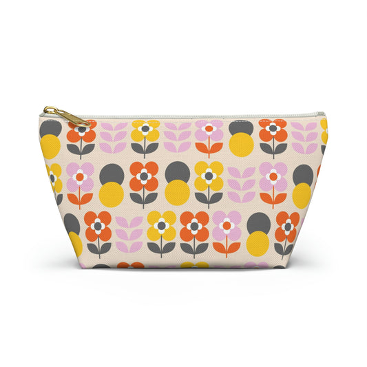 Yellow Gray Pink & Orange Retro Accessory Pouch with T-bottom - BowsAndArtsDesigns