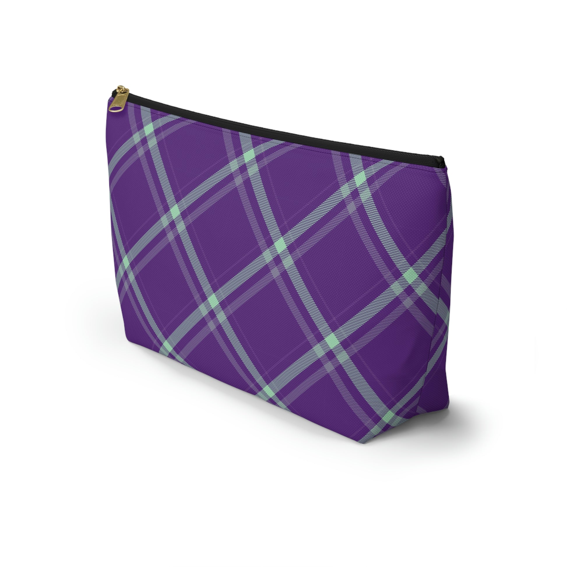 Purple Mint Plaid Accessory Pouch with T-bottom - BowsAndArtsDesigns