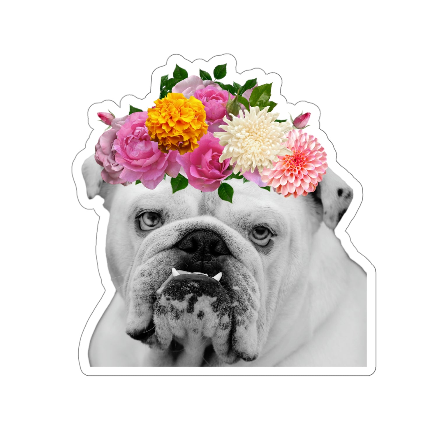 Very Pretty Bulldog Flower Crown Vinyl Kiss-Cut Sticker - BowsAndArtsDesigns