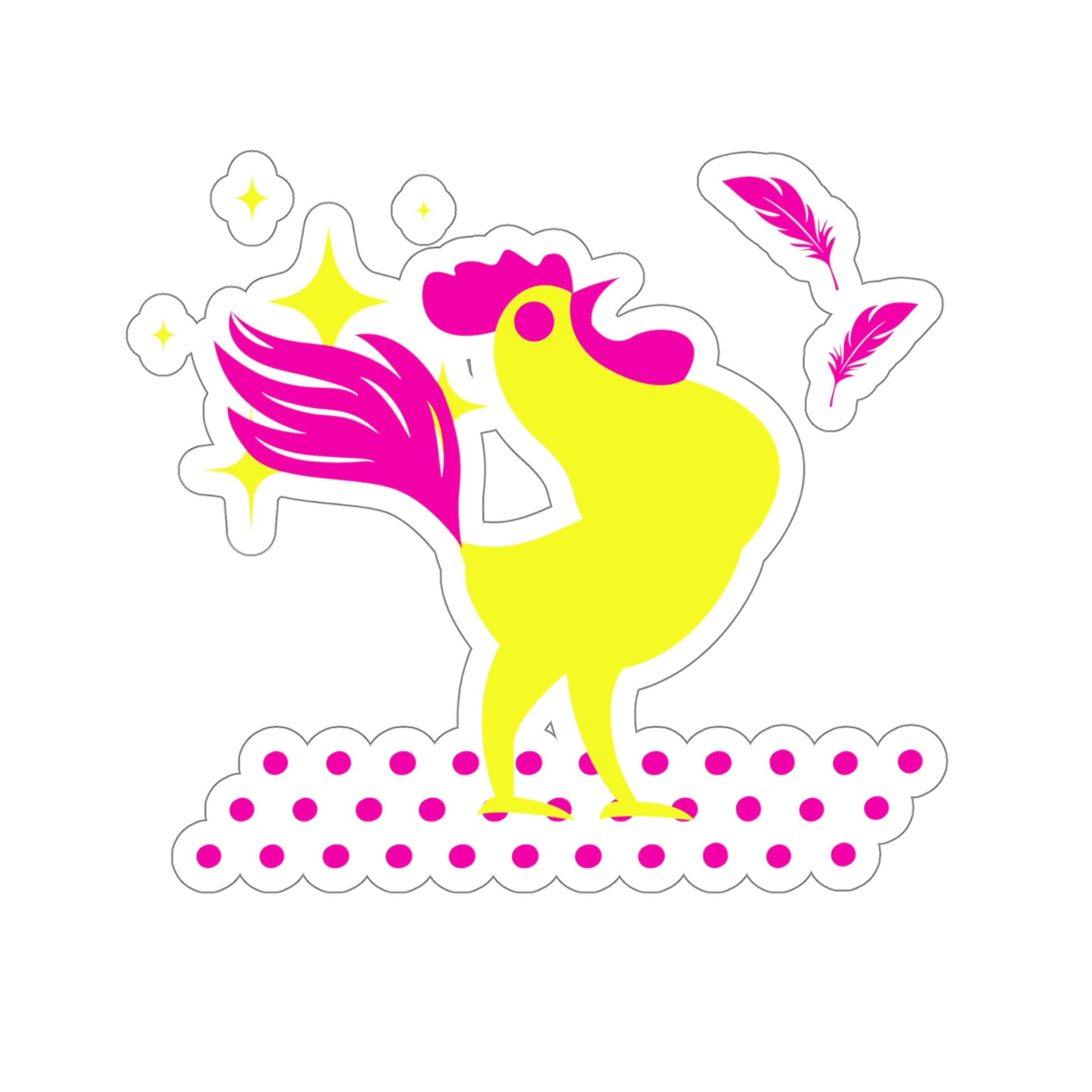 Hot Pink & Neon Yellow Rooster Gamecock Vinyl Kiss-Cut Sticker - BowsAndArtsDesigns