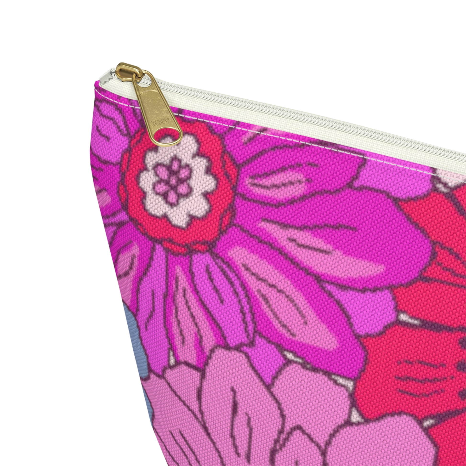 Hot Pink Retro Floral Print Accessory Pouch with T-bottom - BowsAndArtsDesigns