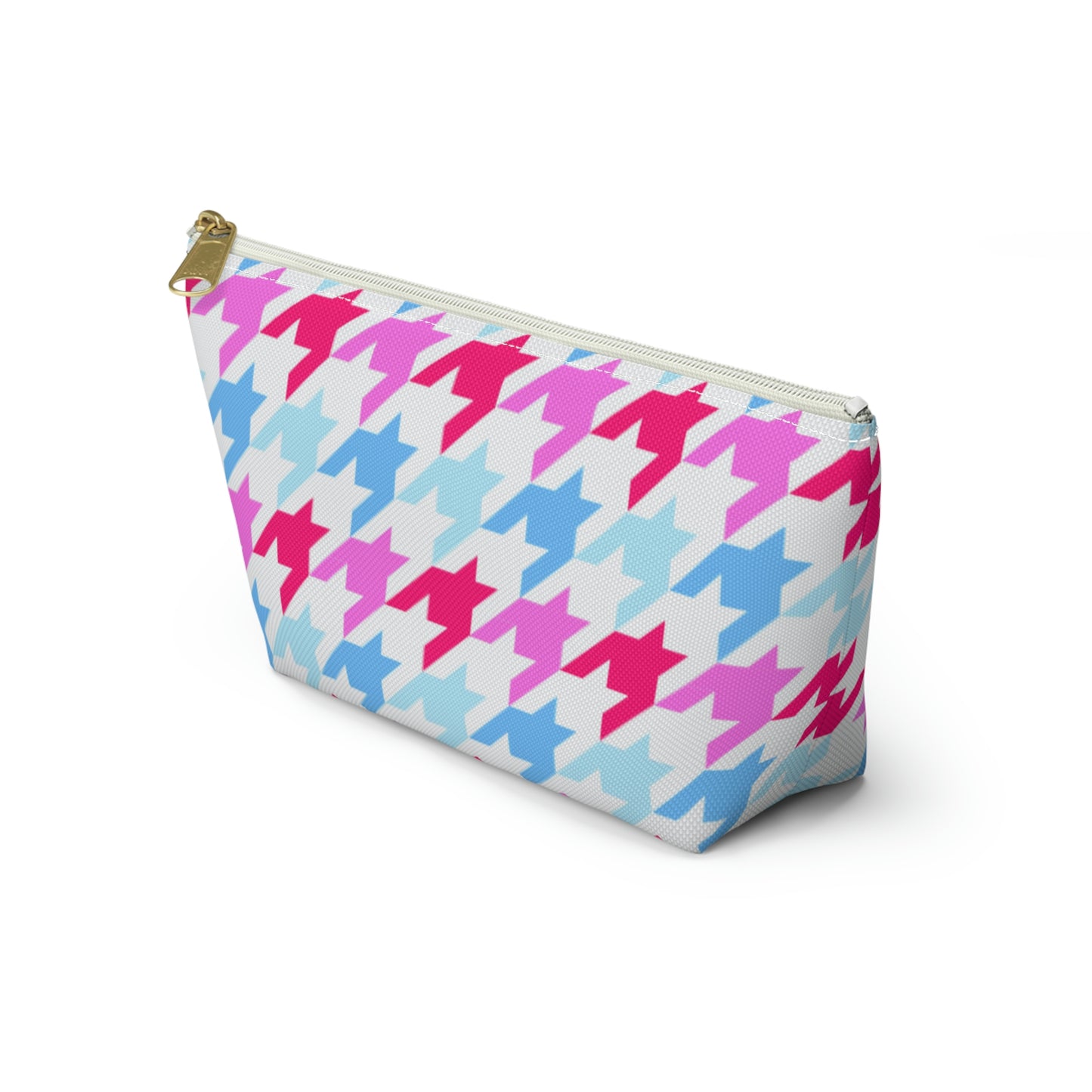 Blue & Pink Houndstooth Accessory Pouch with T-bottom - BowsAndArtsDesigns