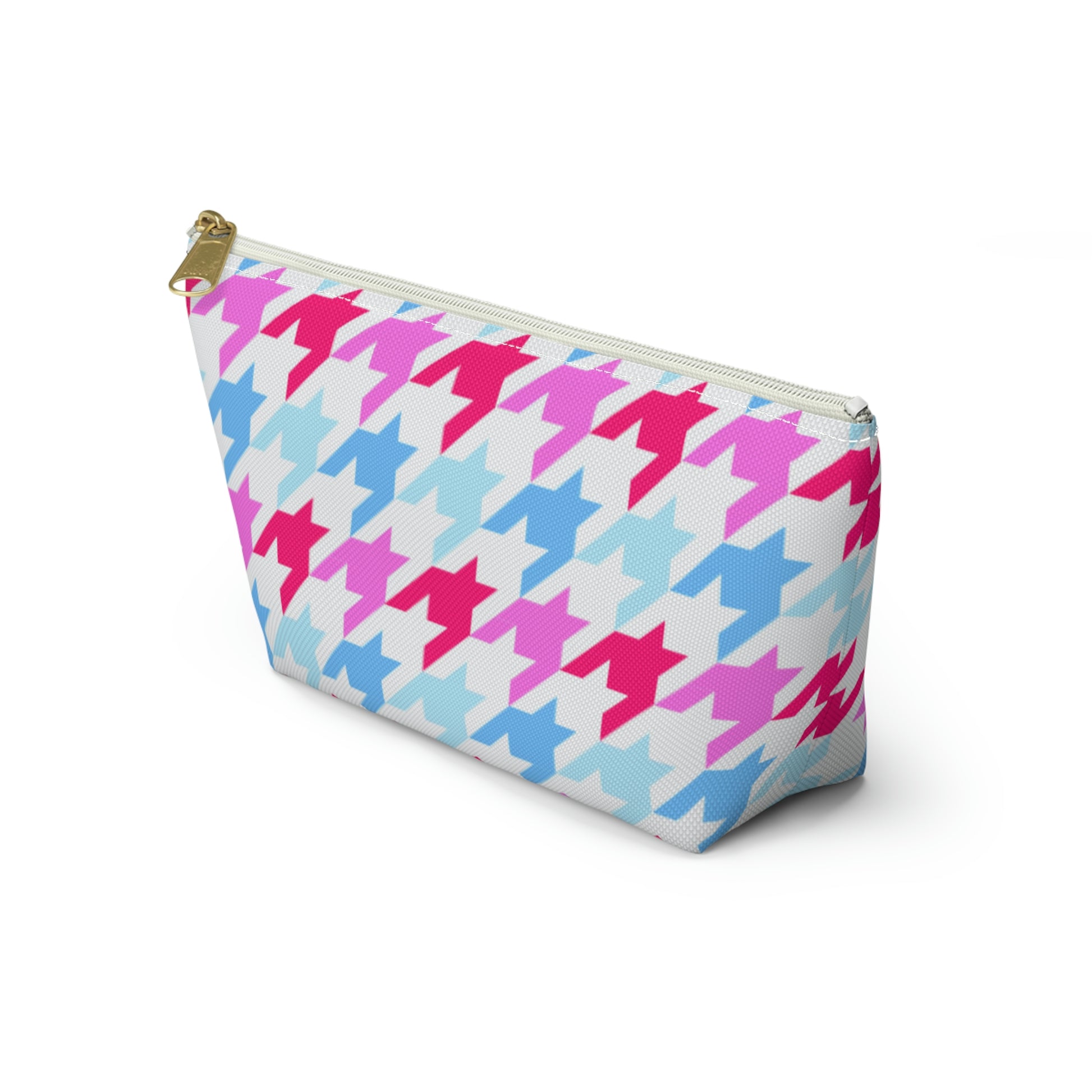 Blue & Pink Houndstooth Accessory Pouch with T-bottom - BowsAndArtsDesigns