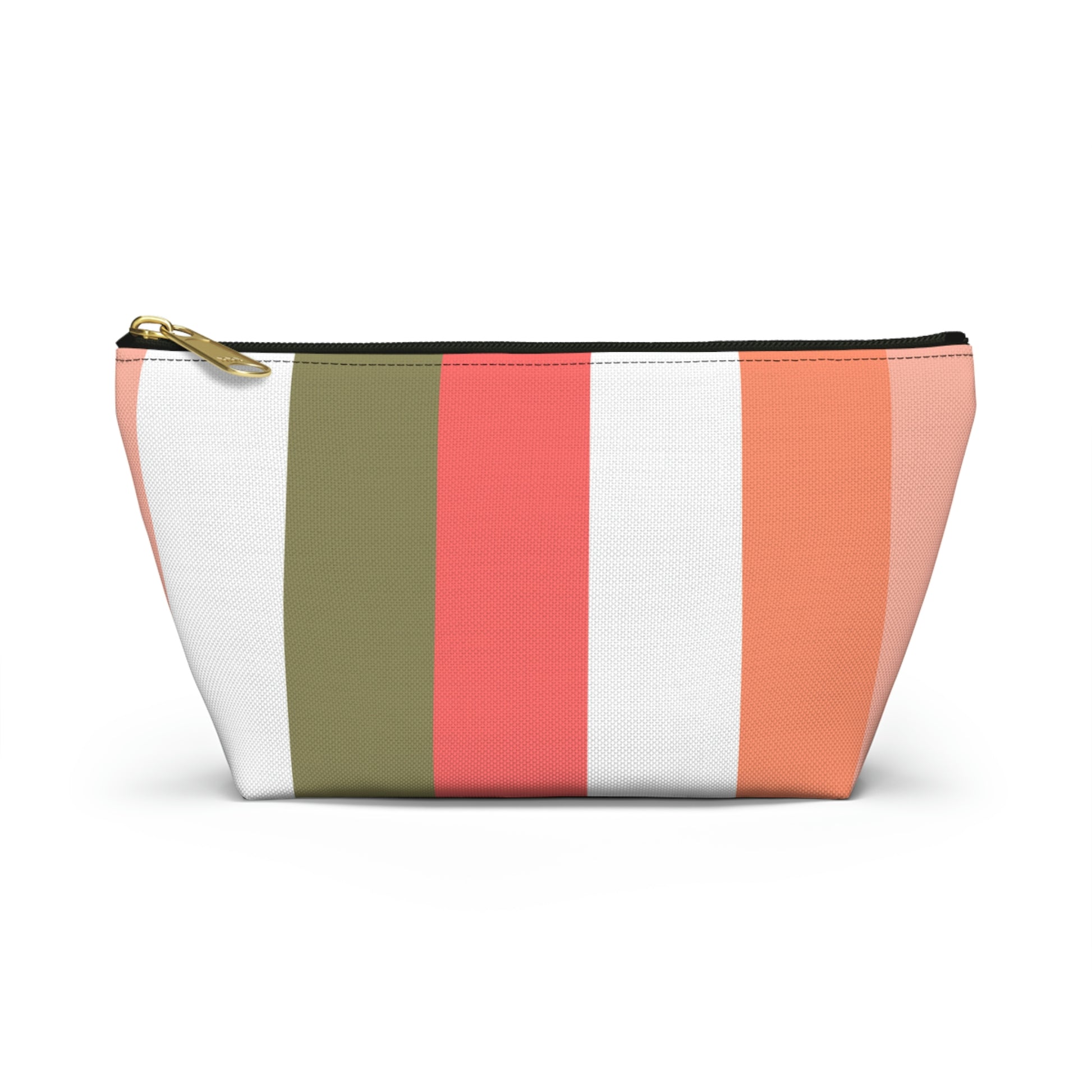 Coral Green & White Stripes Accessory Pouch with T-bottom - BowsAndArtsDesigns