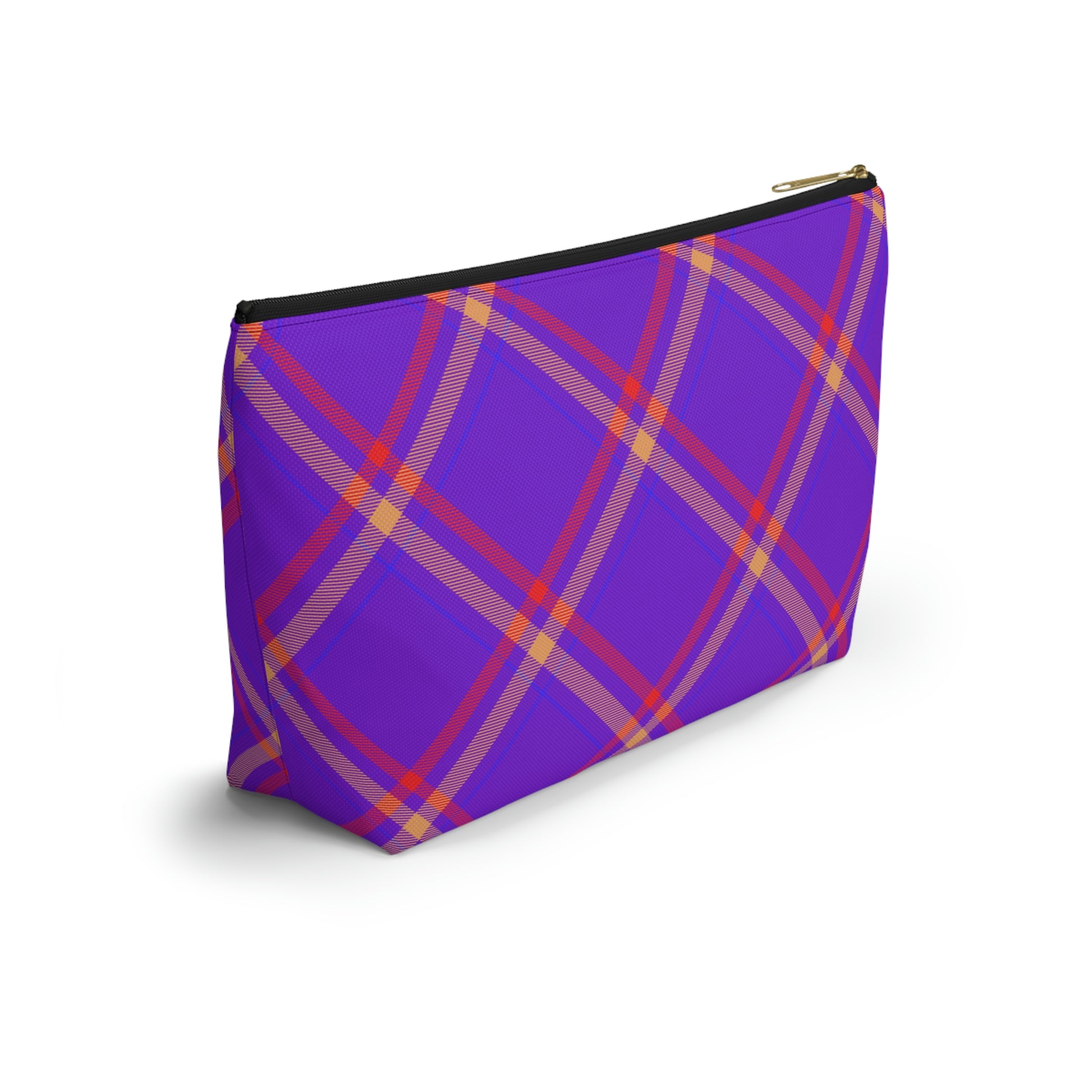 Purple & Orange Plaid Accessory Pouch with T-bottom - BowsAndArtsDesigns