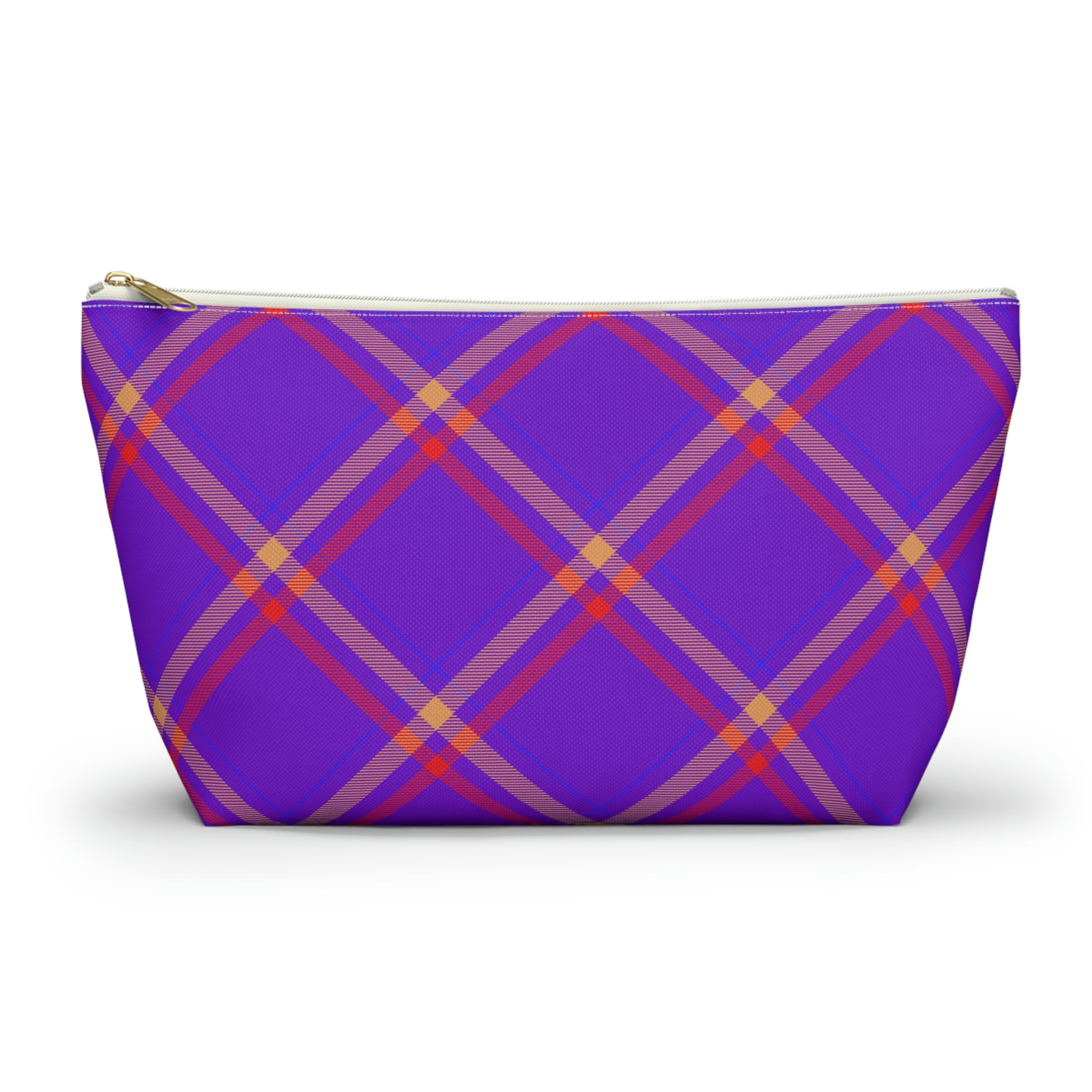 Purple & Orange Plaid Accessory Pouch with T-bottom - BowsAndArtsDesigns
