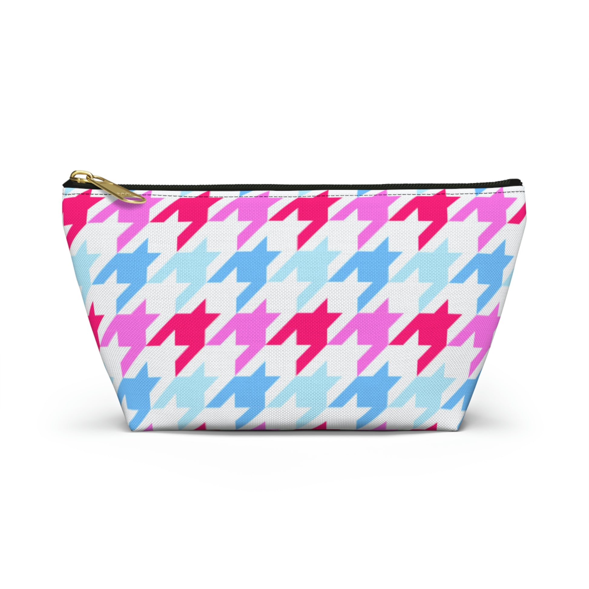 Blue & Pink Houndstooth Accessory Pouch with T-bottom - BowsAndArtsDesigns