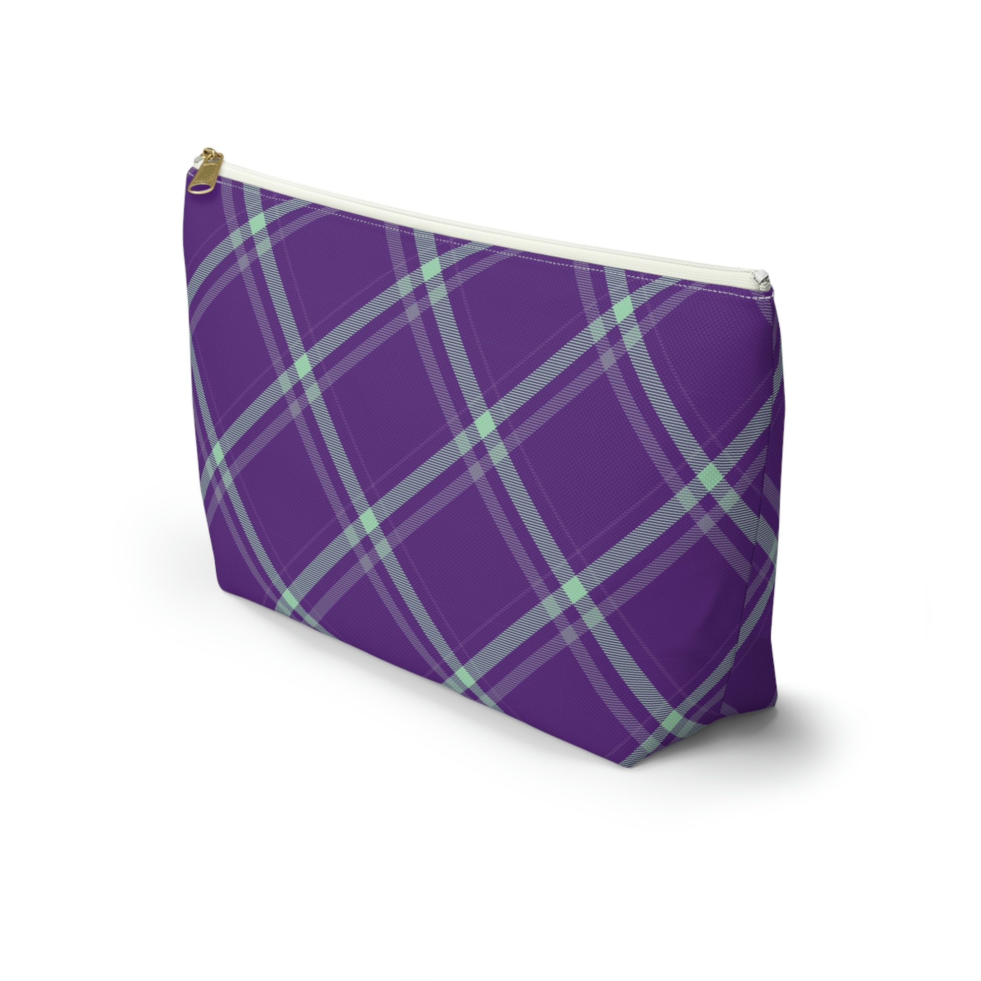Purple Mint Plaid Accessory Pouch with T-bottom - BowsAndArtsDesigns