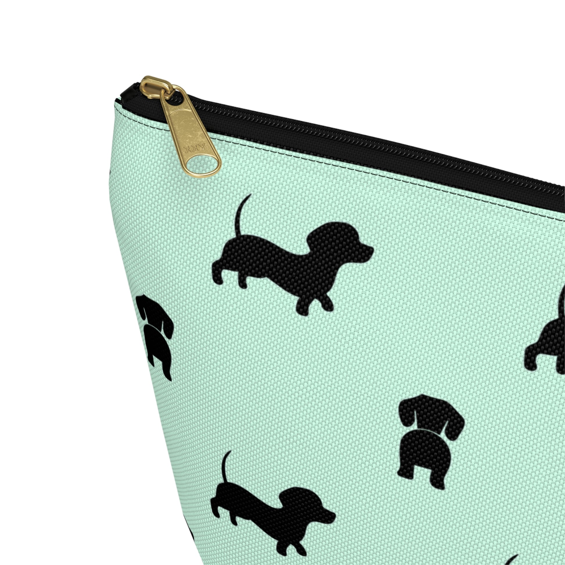 Mint & Black Dachshund Accessory Pouch with T-bottom - BowsAndArtsDesigns