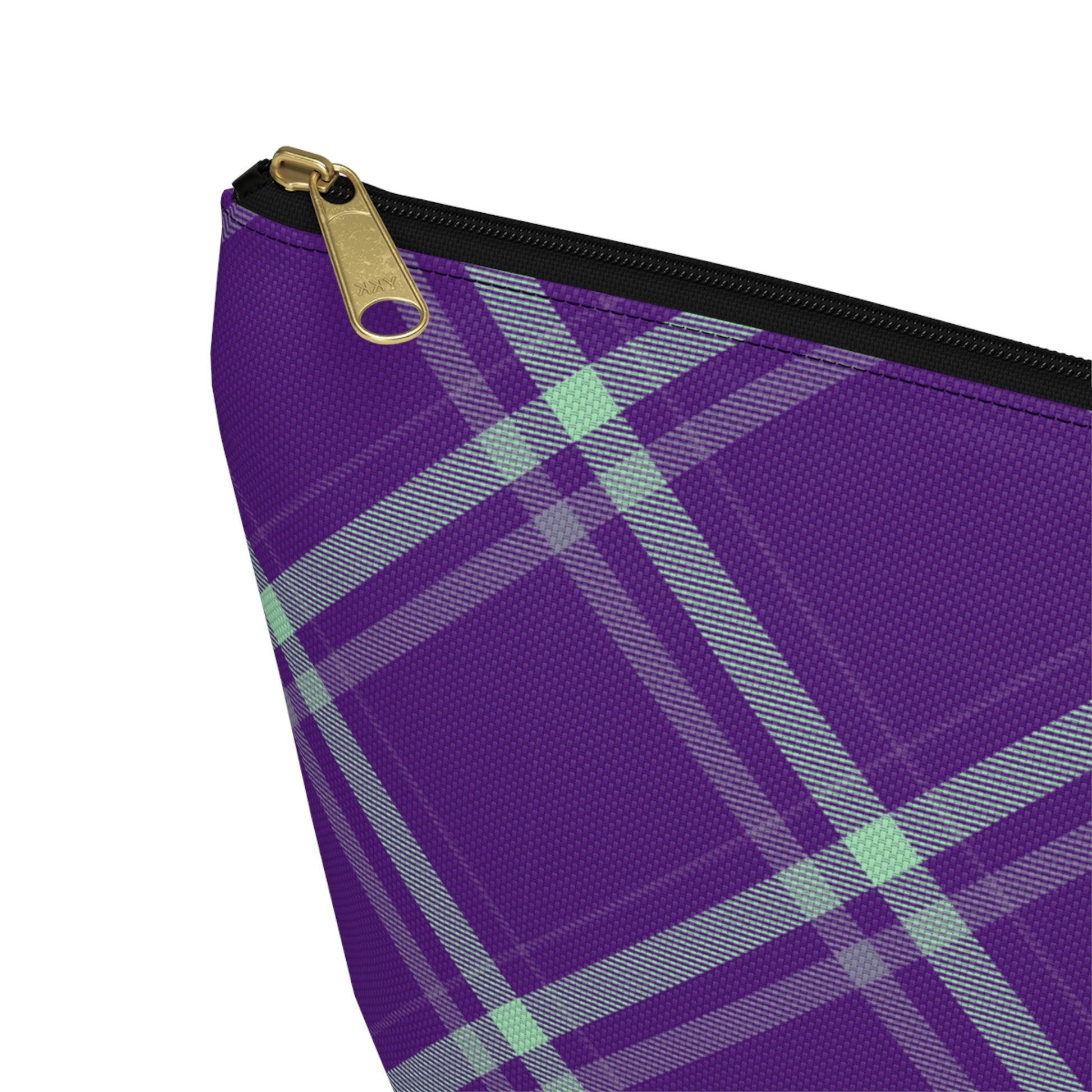 Purple Mint Plaid Accessory Pouch with T-bottom - BowsAndArtsDesigns