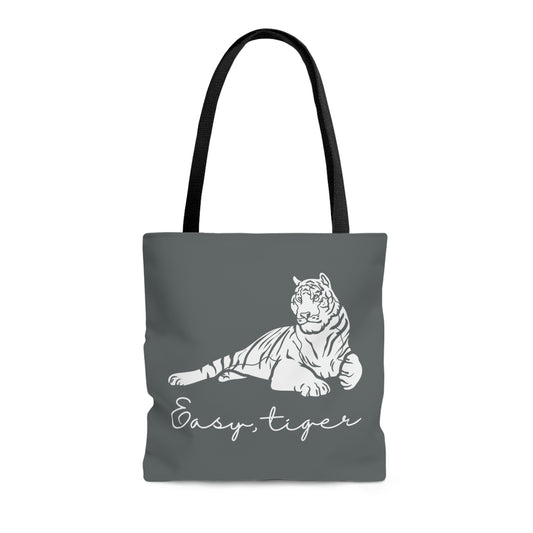 Easy, Tiger Gray Canvas Tote Bag
