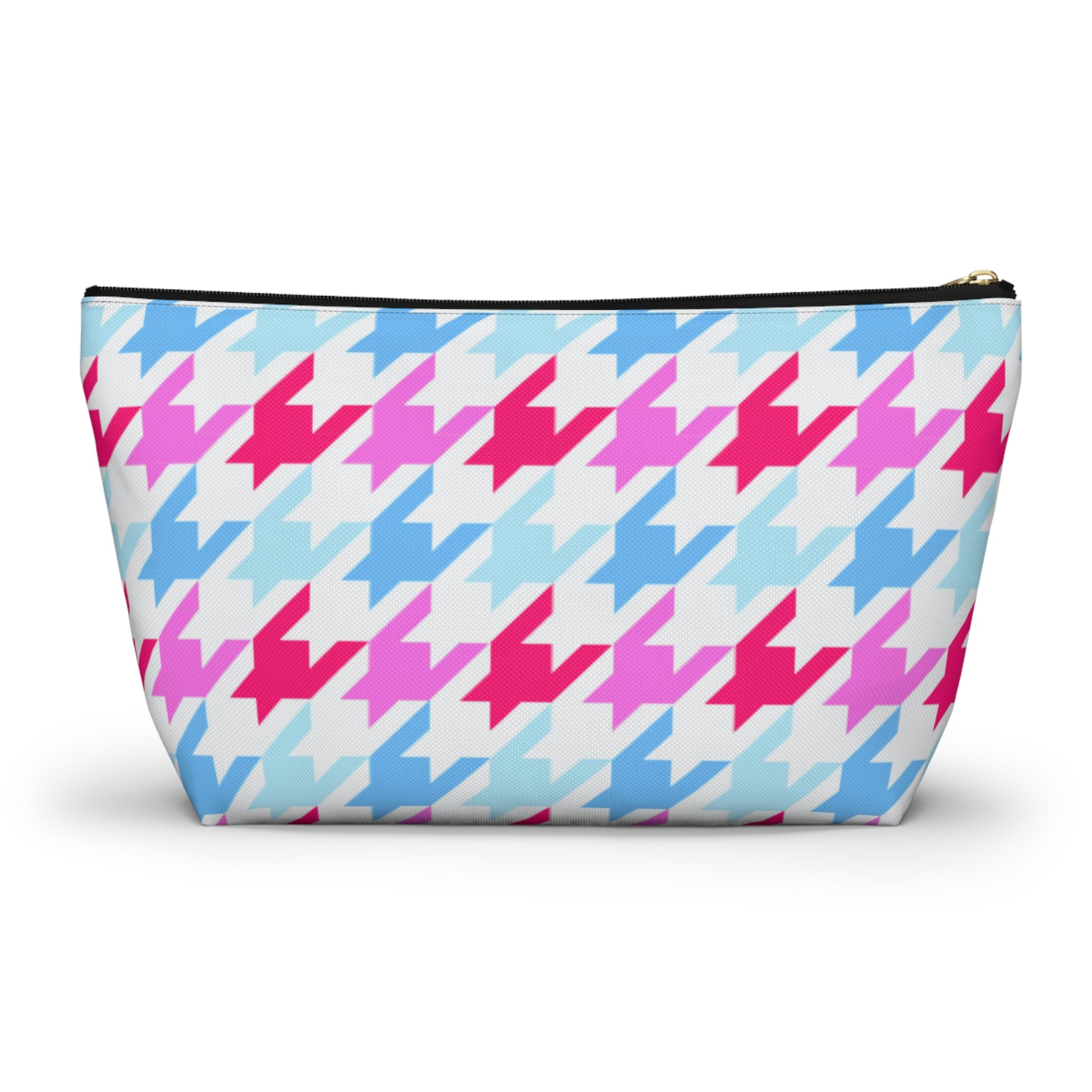 Blue & Pink Houndstooth Accessory Pouch with T-bottom - BowsAndArtsDesigns