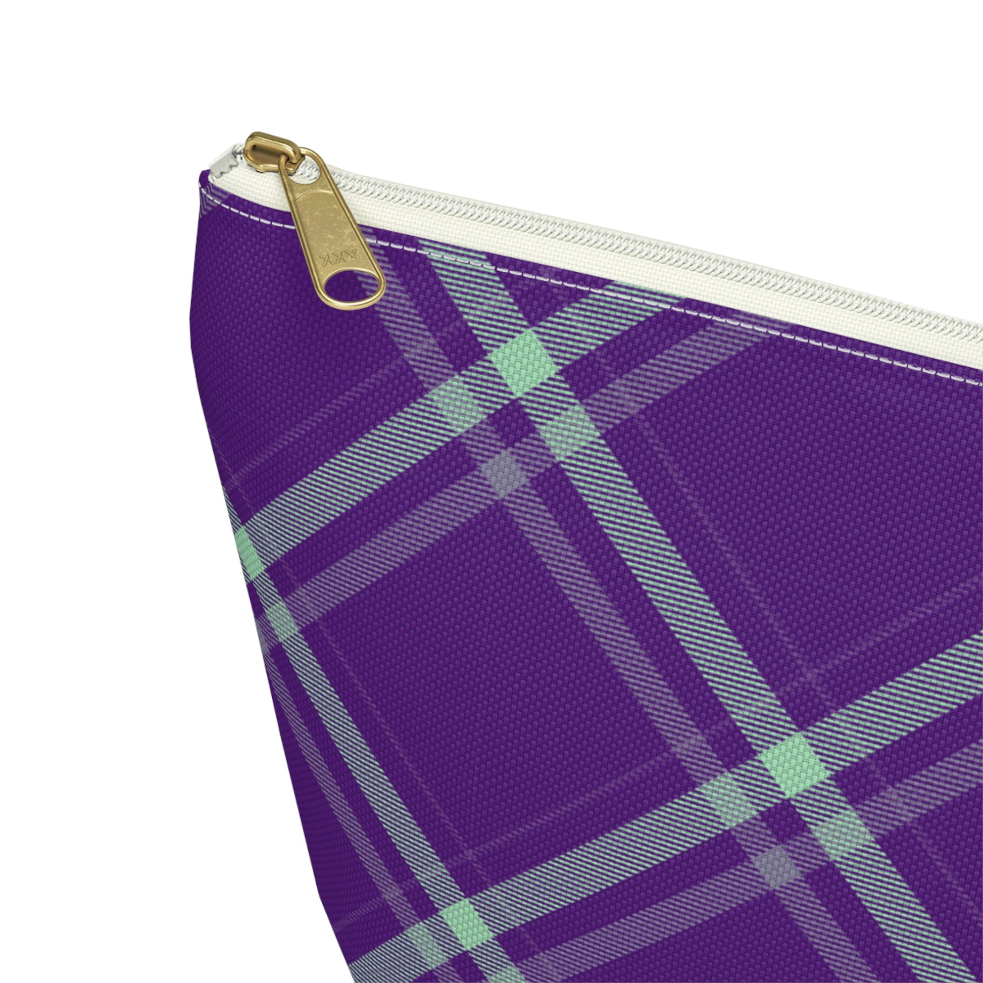 Purple Mint Plaid Accessory Pouch with T-bottom - BowsAndArtsDesigns