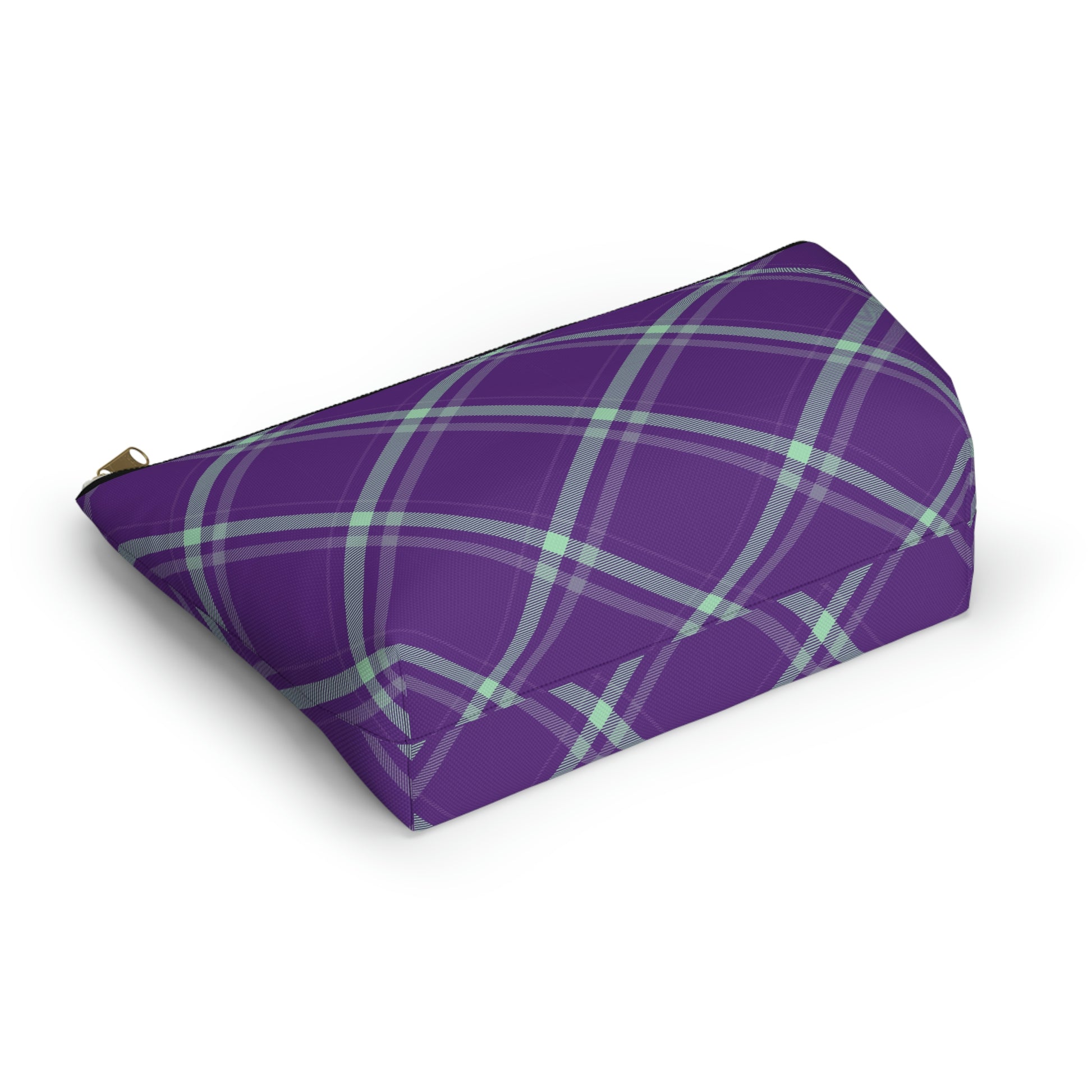 Purple Mint Plaid Accessory Pouch with T-bottom - BowsAndArtsDesigns