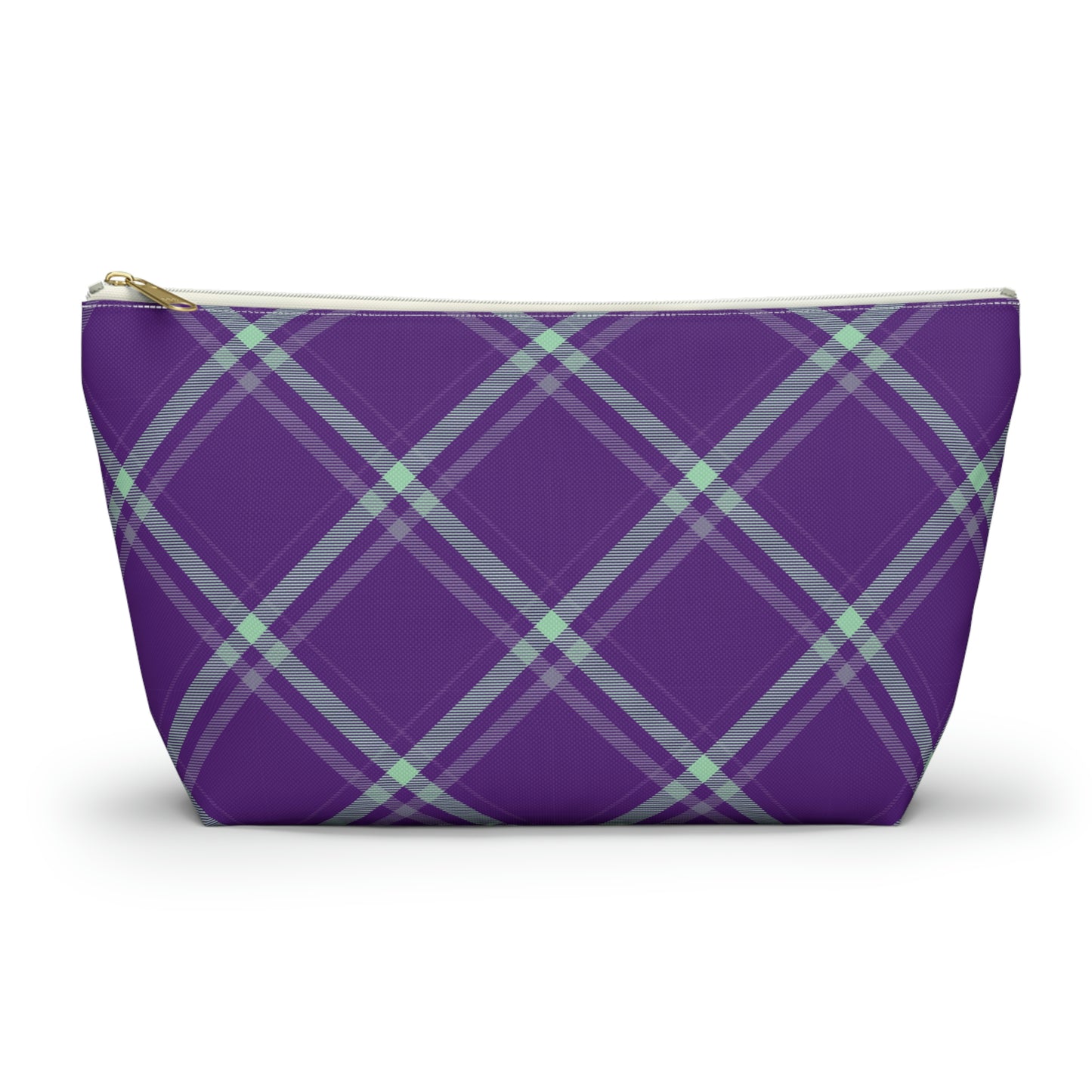 Purple Mint Plaid Accessory Pouch with T-bottom - BowsAndArtsDesigns