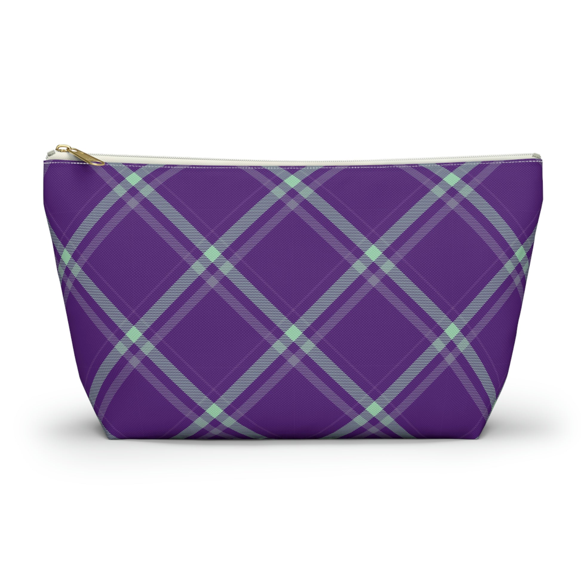 Purple Mint Plaid Accessory Pouch with T-bottom - BowsAndArtsDesigns