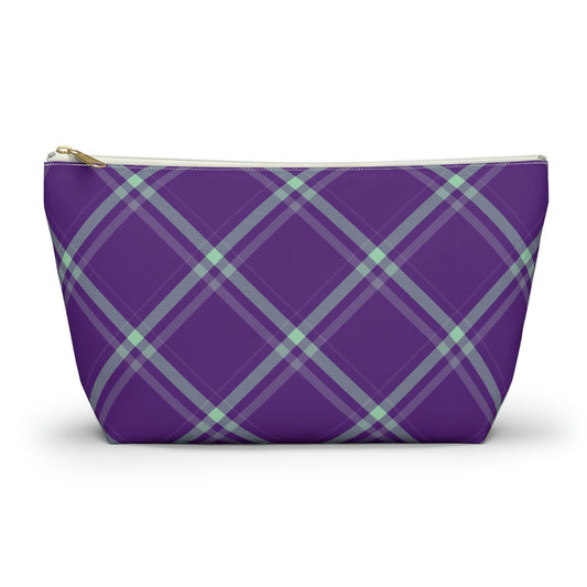 Purple Mint Plaid Accessory Pouch with T-bottom - BowsAndArtsDesigns