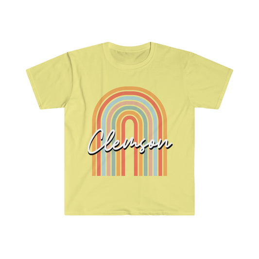 Clemson Vintage Retro Rainbow Unisex Softstyle T-shirt