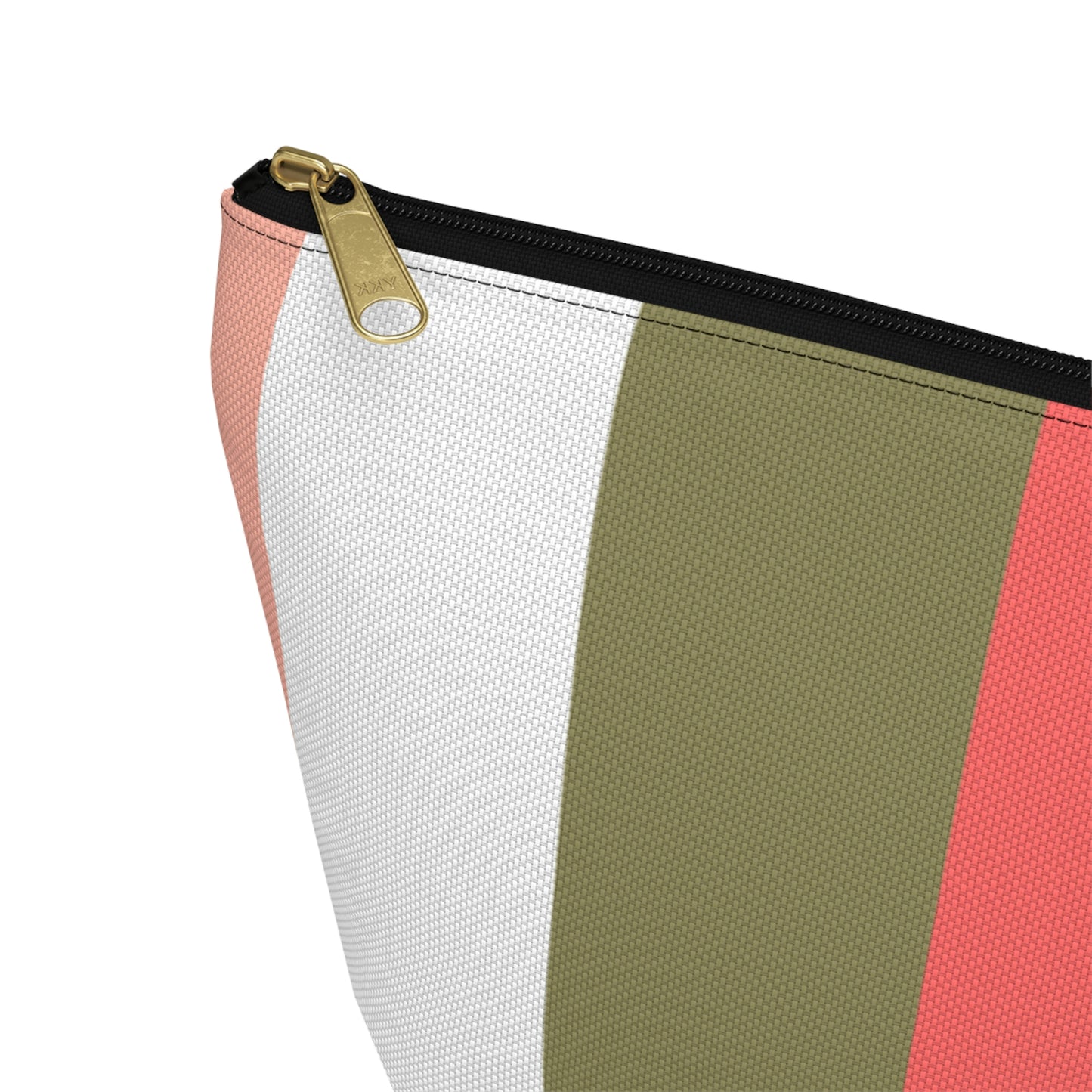 Coral Green & White Stripes Accessory Pouch with T-bottom - BowsAndArtsDesigns