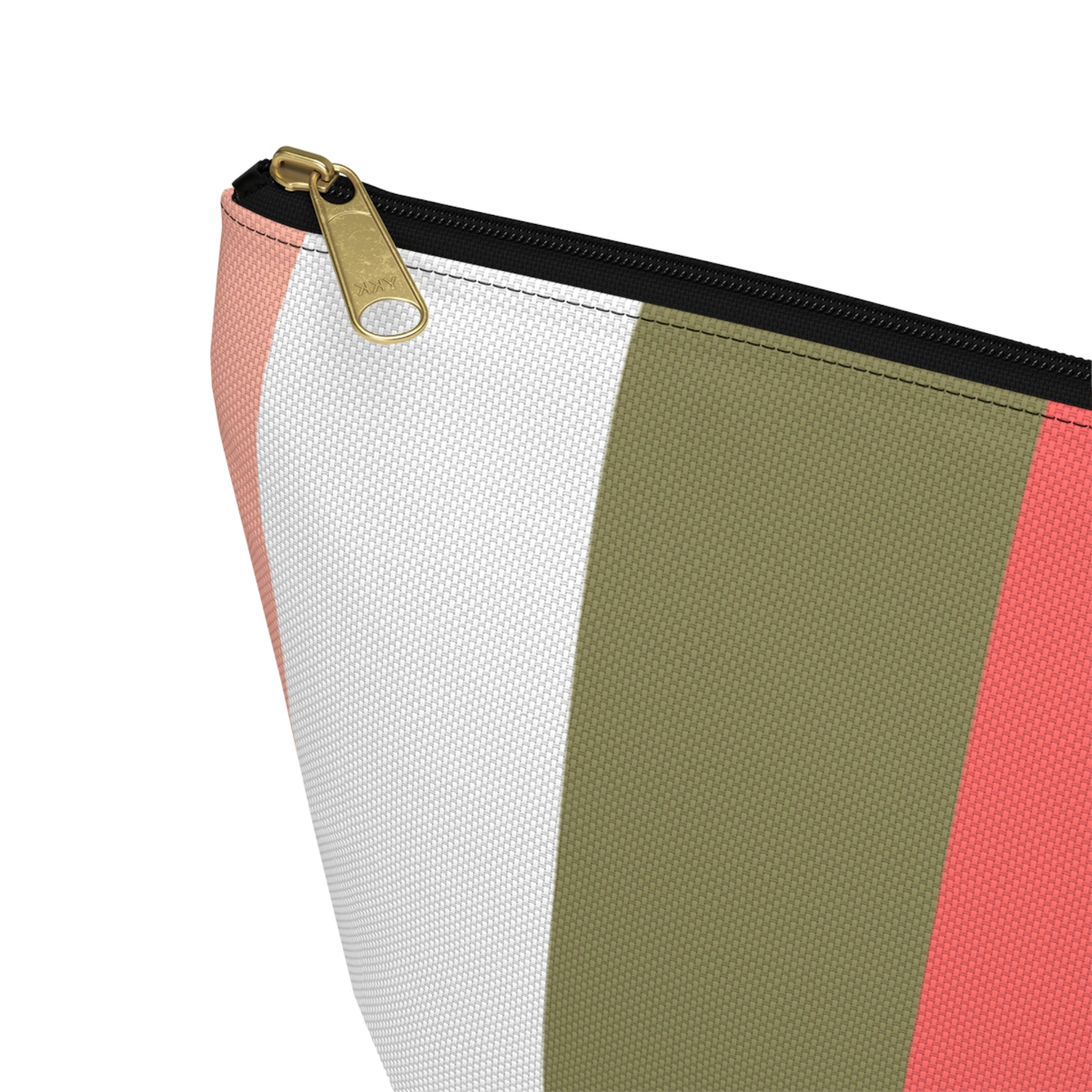 Coral Green & White Stripes Accessory Pouch with T-bottom - BowsAndArtsDesigns