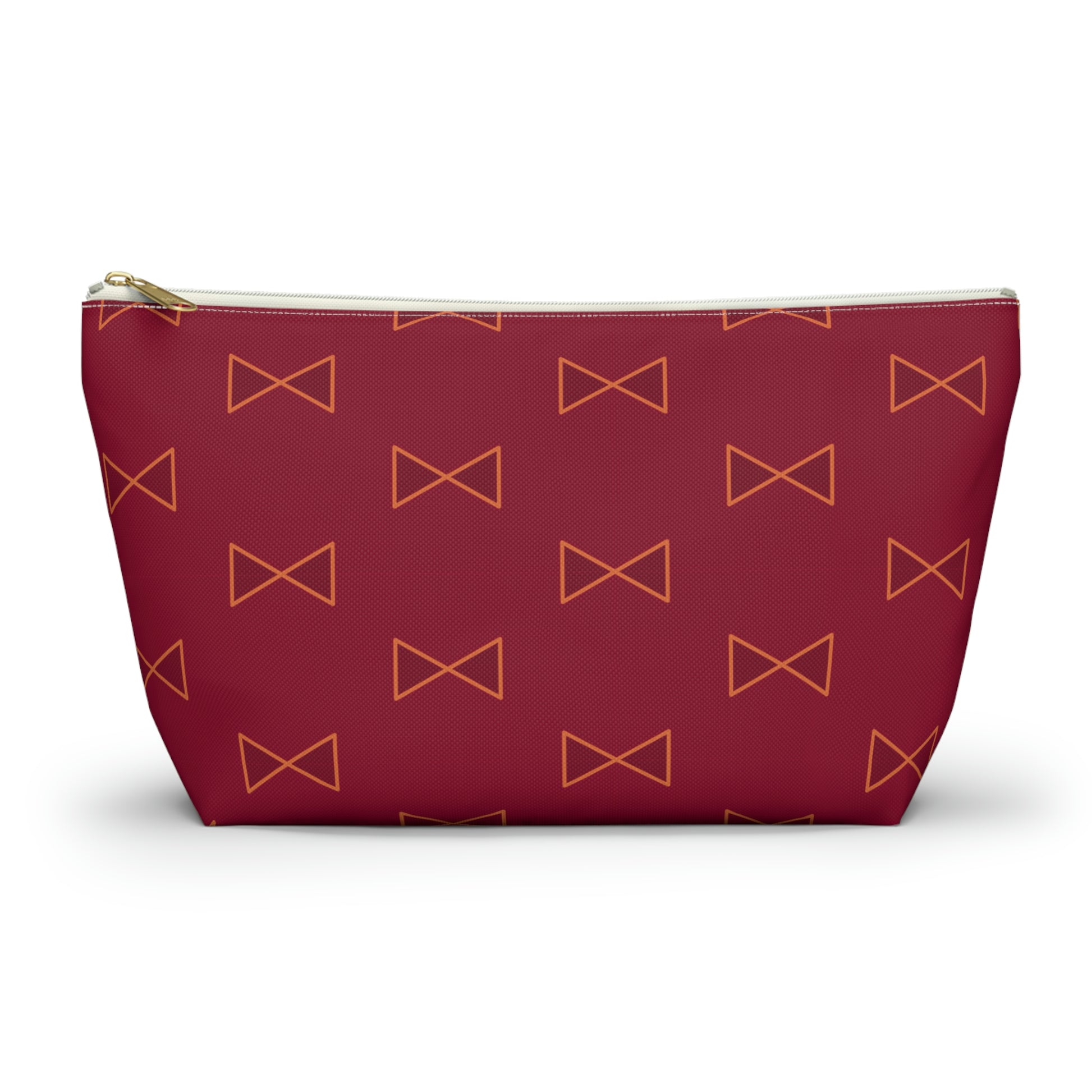 Maroon & Tangerine Bows Accessory Pouch with T-bottom - BowsAndArtsDesigns