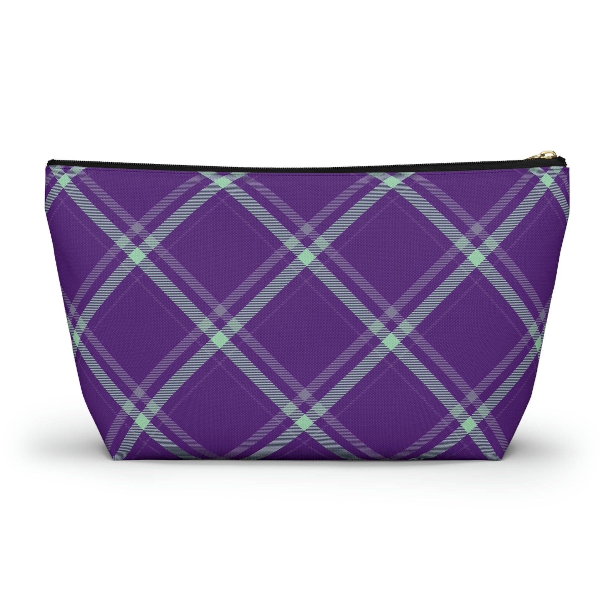 Purple Mint Plaid Accessory Pouch with T-bottom - BowsAndArtsDesigns