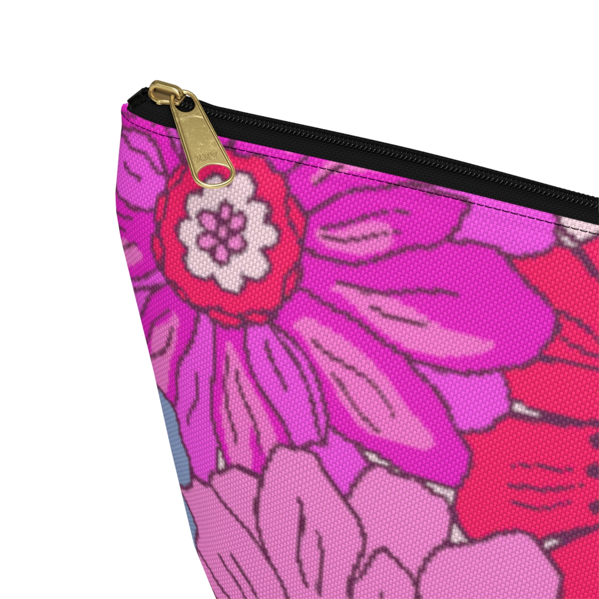 Hot Pink Retro Floral Print Accessory Pouch with T-bottom - BowsAndArtsDesigns