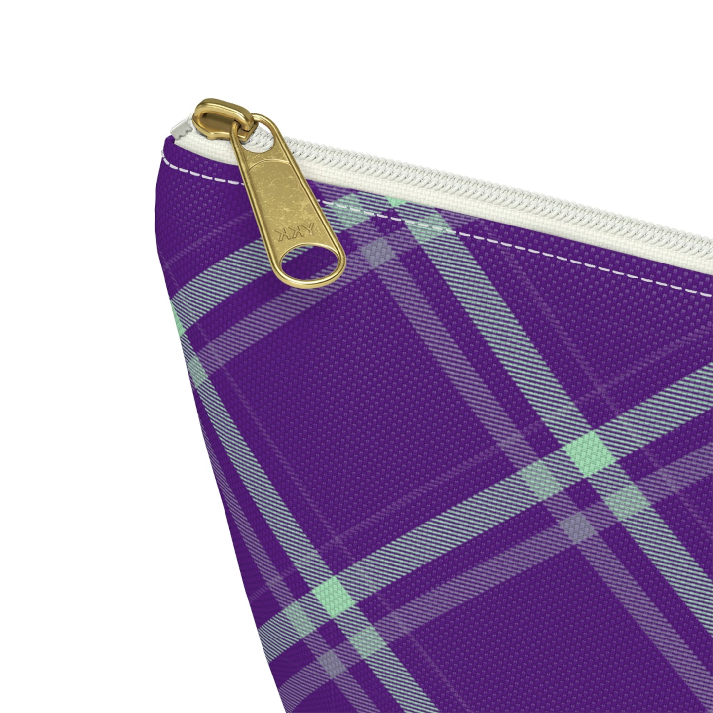 Purple Mint Plaid Accessory Pouch with T-bottom - BowsAndArtsDesigns