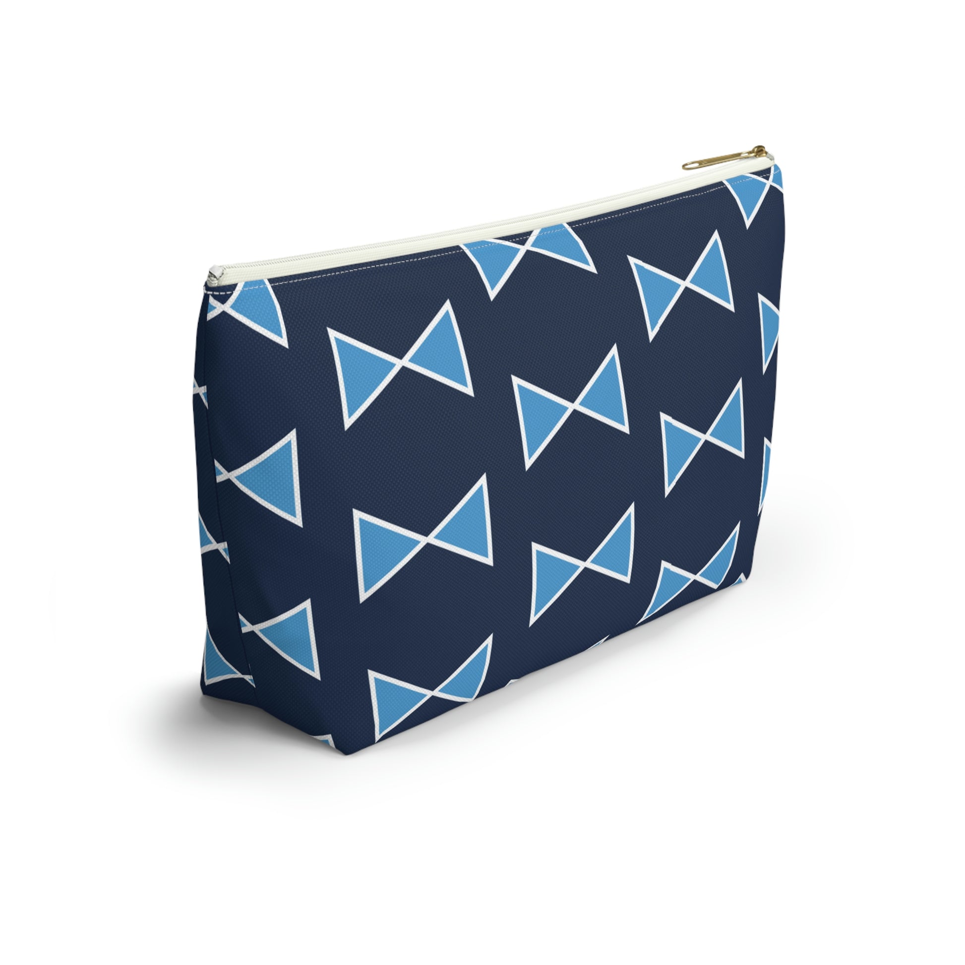 Light Blue & Navy Bows Accessory Pouch with T-bottom - BowsAndArtsDesigns