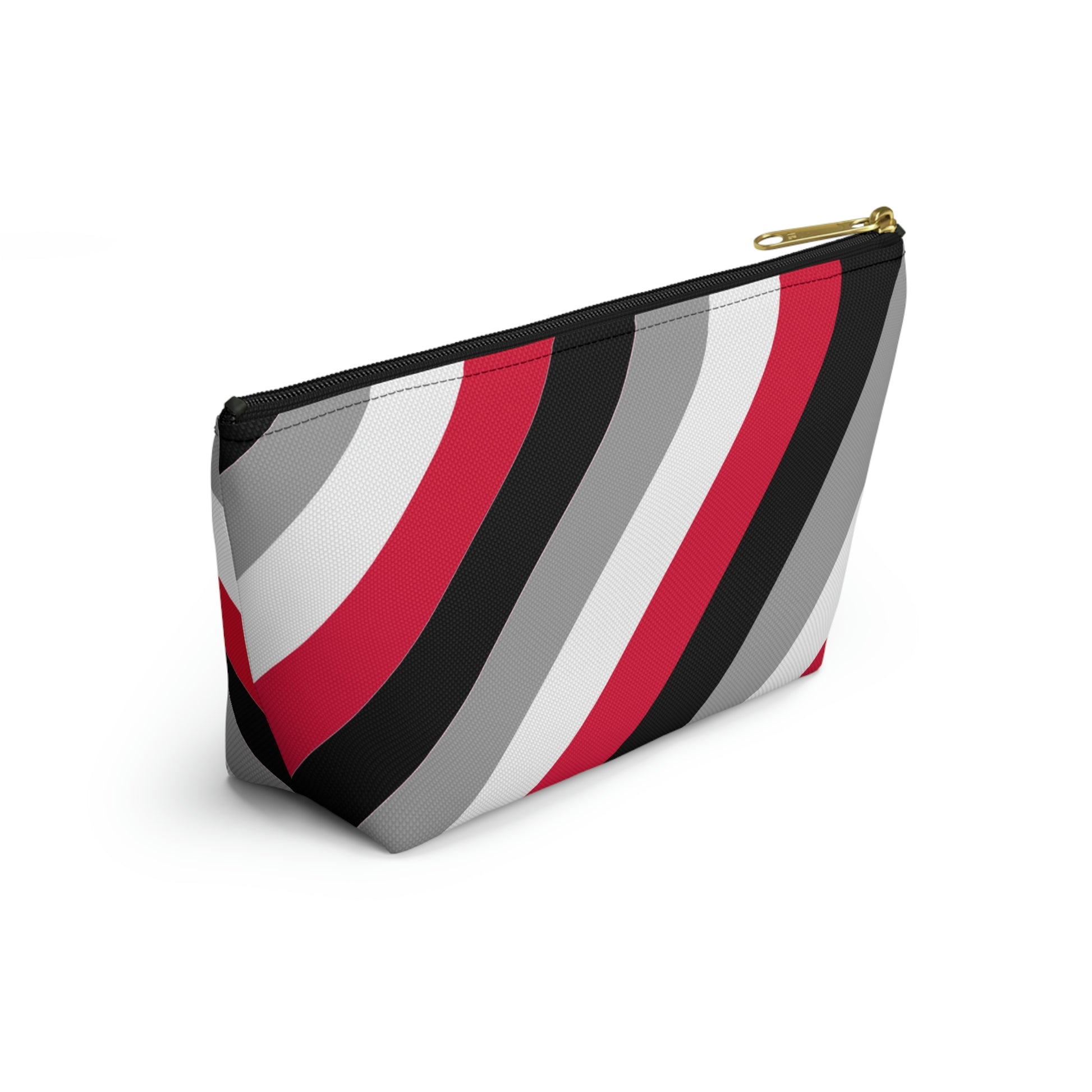 Red, Black, & White Diagonal Stripes Accessory Pouch with T-bottom - BowsAndArtsDesigns