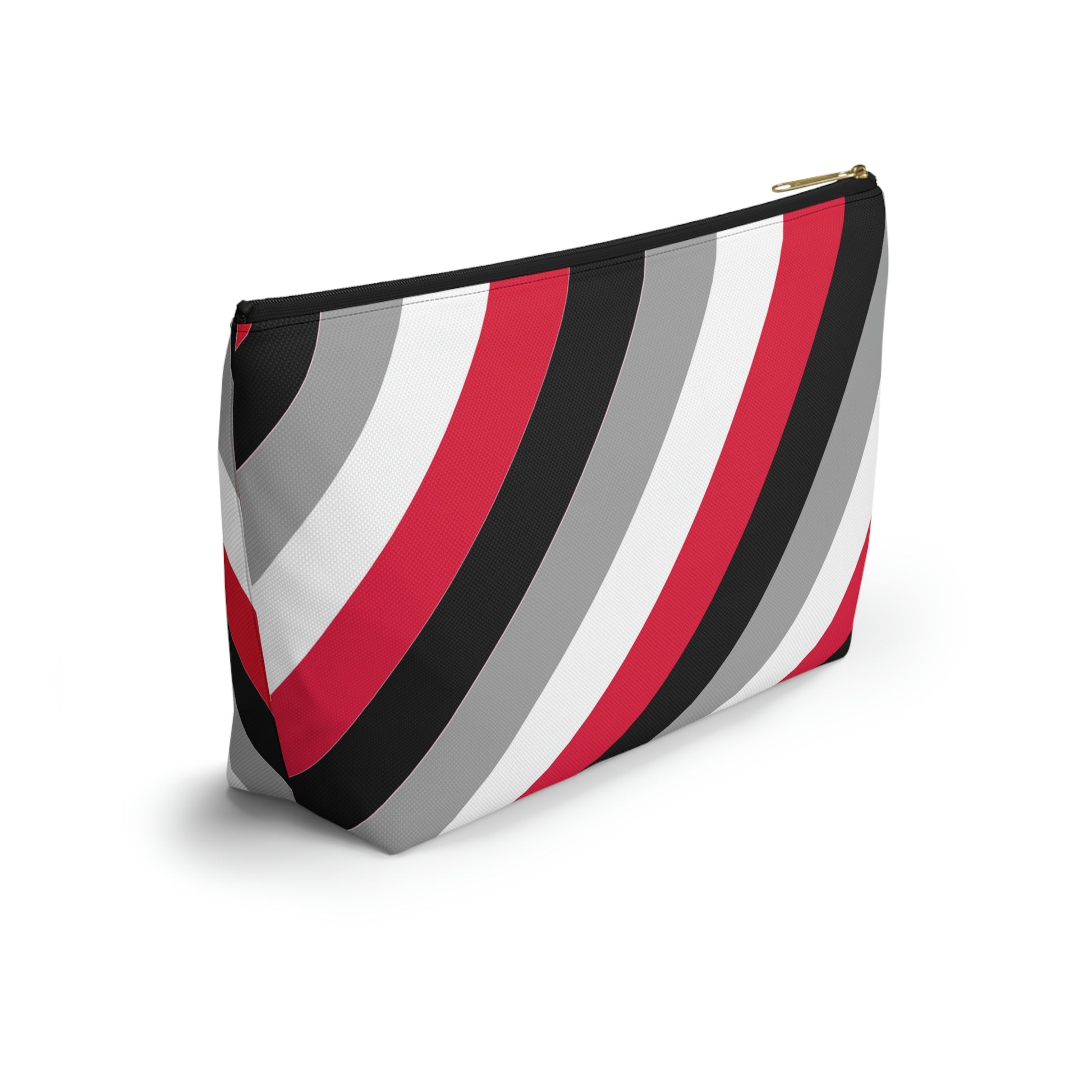 Red, Black, & White Diagonal Stripes Accessory Pouch with T-bottom - BowsAndArtsDesigns