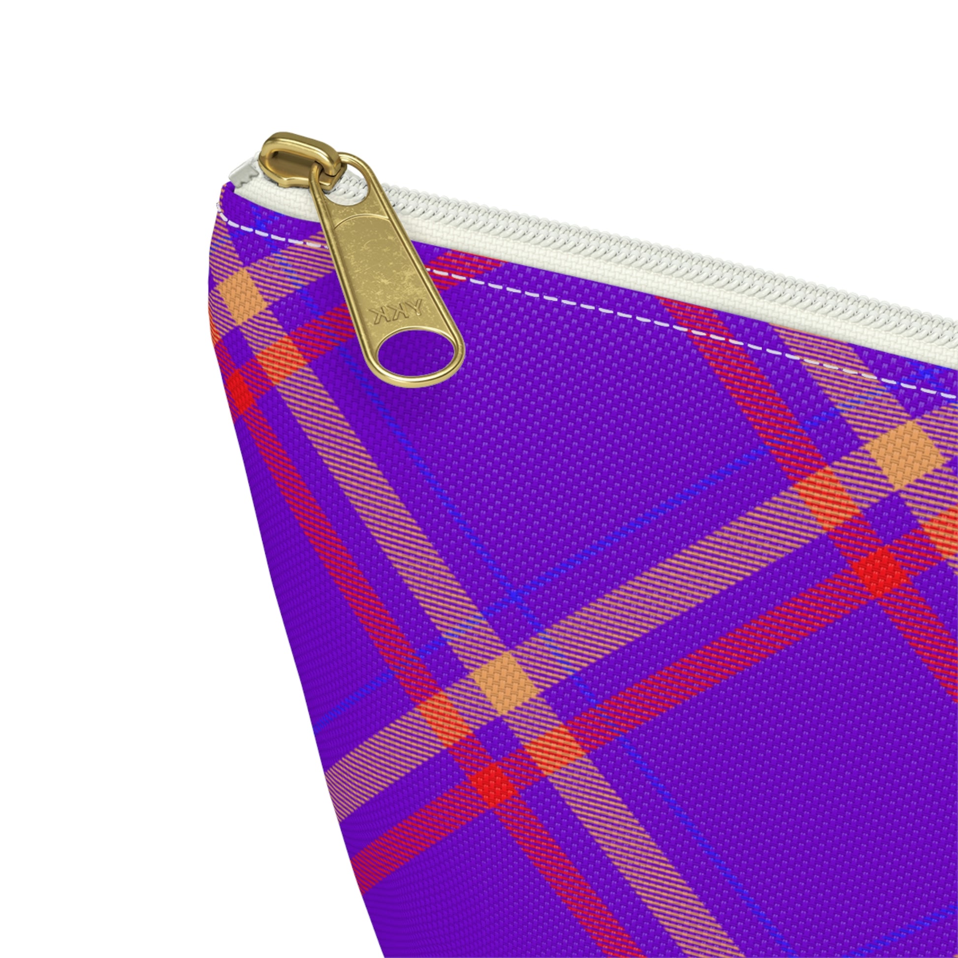 Purple & Orange Plaid Accessory Pouch with T-bottom - BowsAndArtsDesigns