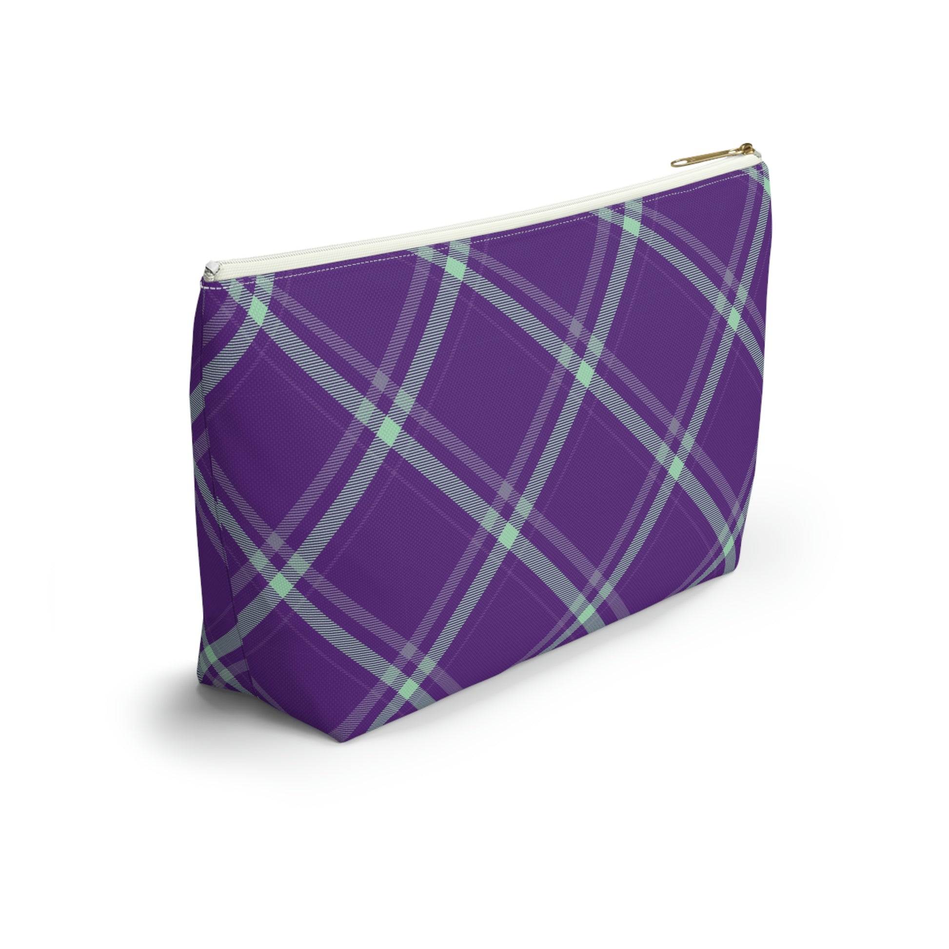 Purple Mint Plaid Accessory Pouch with T-bottom - BowsAndArtsDesigns