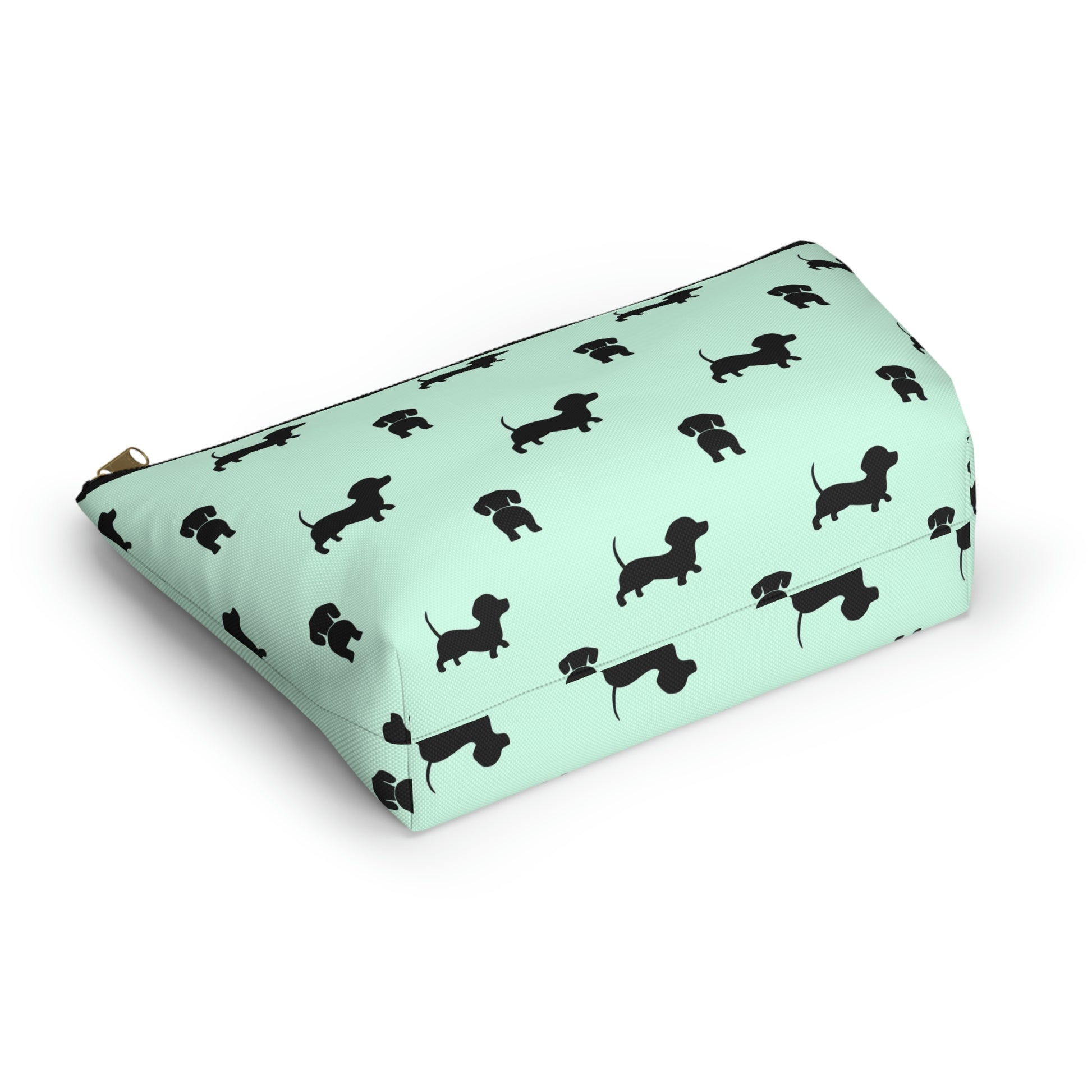 Mint & Black Dachshund Accessory Pouch with T-bottom - BowsAndArtsDesigns