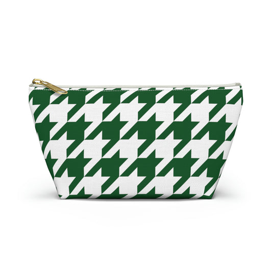 Green Houndstooth Accessory Pouch with T-bottom - BowsAndArtsDesigns