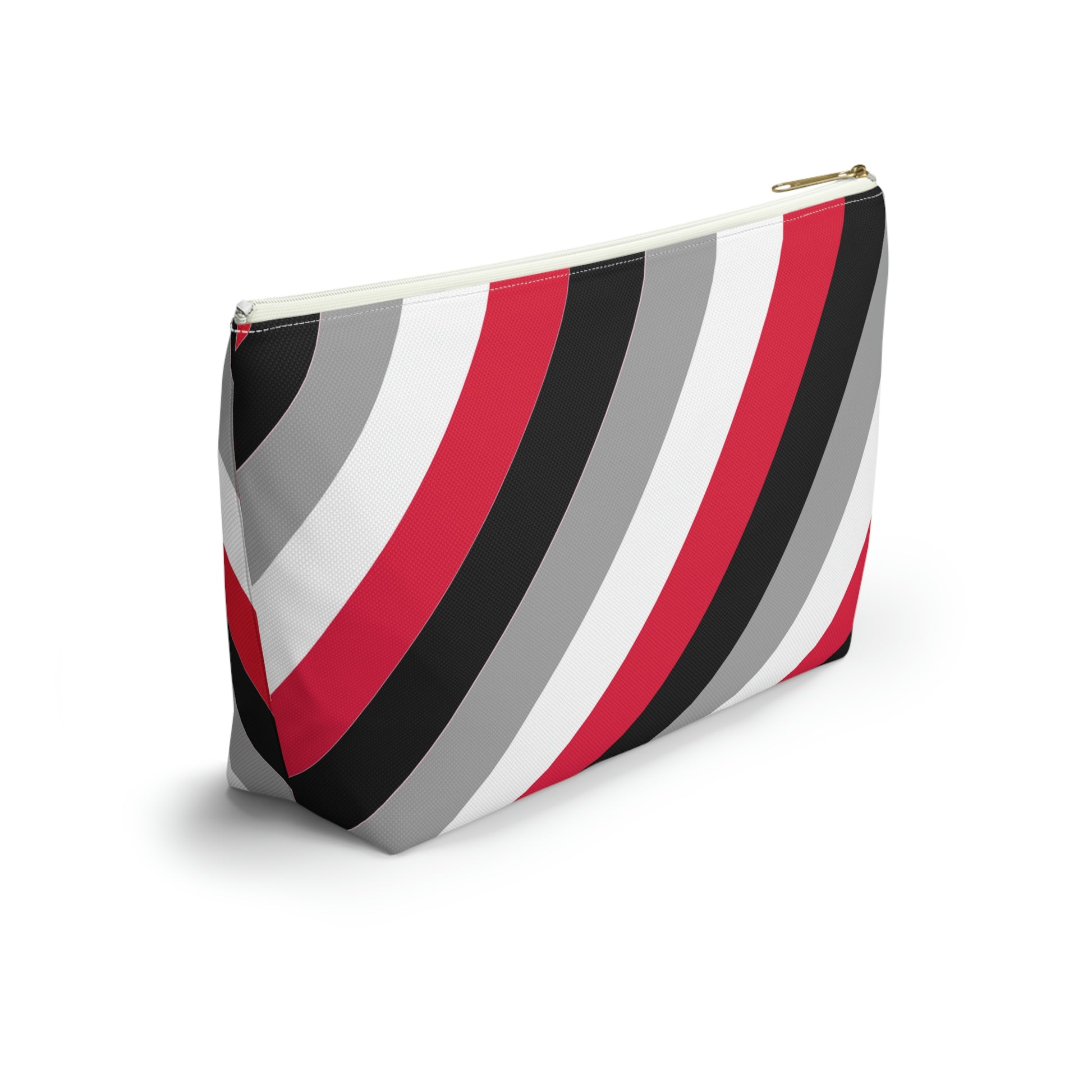 Red, Black, & White Diagonal Stripes Accessory Pouch with T-bottom - BowsAndArtsDesigns