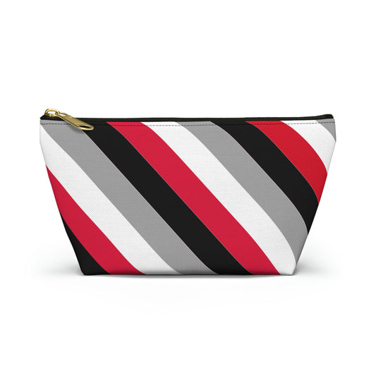 Red, Black, & White Diagonal Stripes Accessory Pouch with T-bottom - BowsAndArtsDesigns
