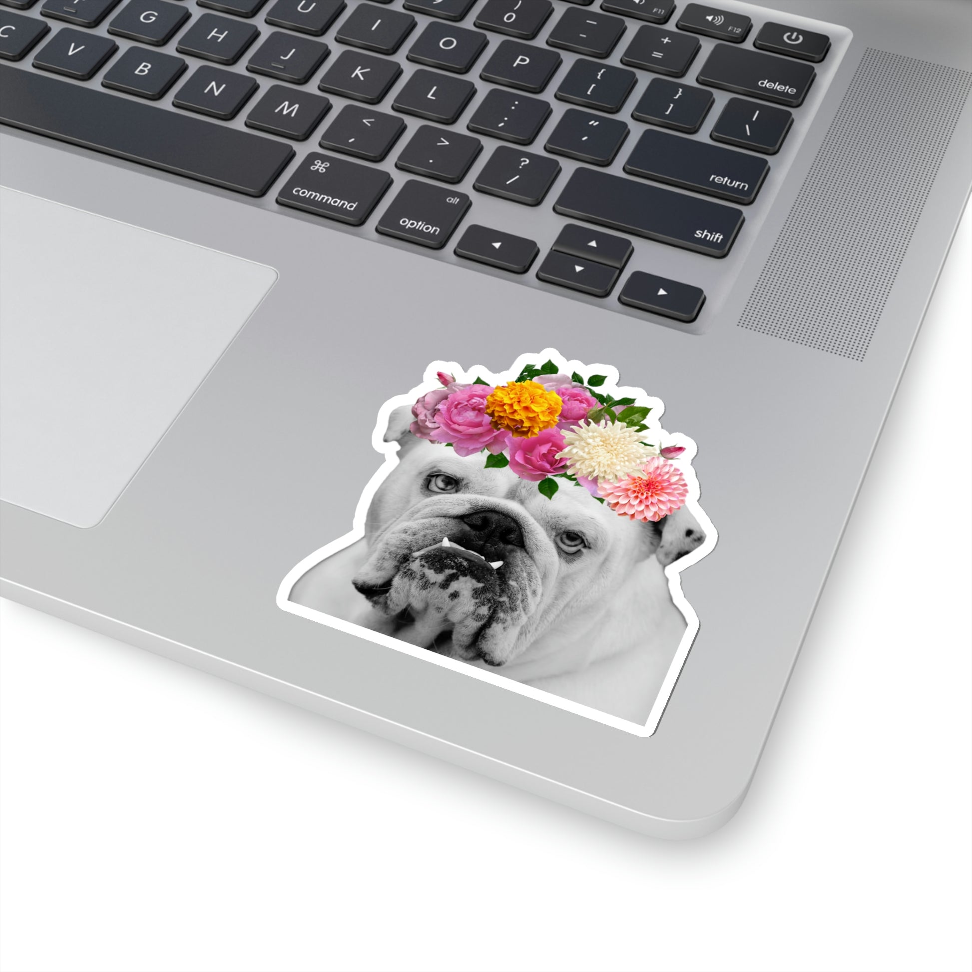 Very Pretty Bulldog Flower Crown Vinyl Kiss-Cut Sticker - BowsAndArtsDesigns