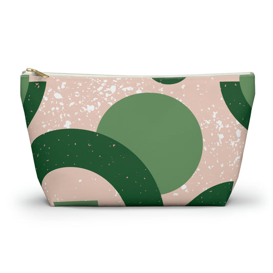 Green & Peach Mid Century Modern Accessory Pouch with T-bottom - BowsAndArtsDesigns