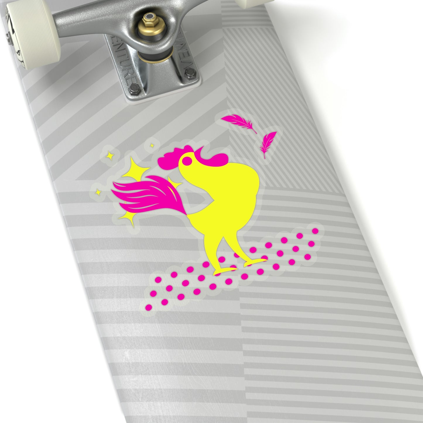 Hot Pink & Neon Yellow Rooster Gamecock Vinyl Kiss-Cut Sticker - BowsAndArtsDesigns