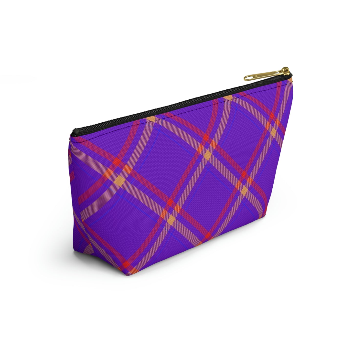 Purple & Orange Plaid Accessory Pouch with T-bottom - BowsAndArtsDesigns
