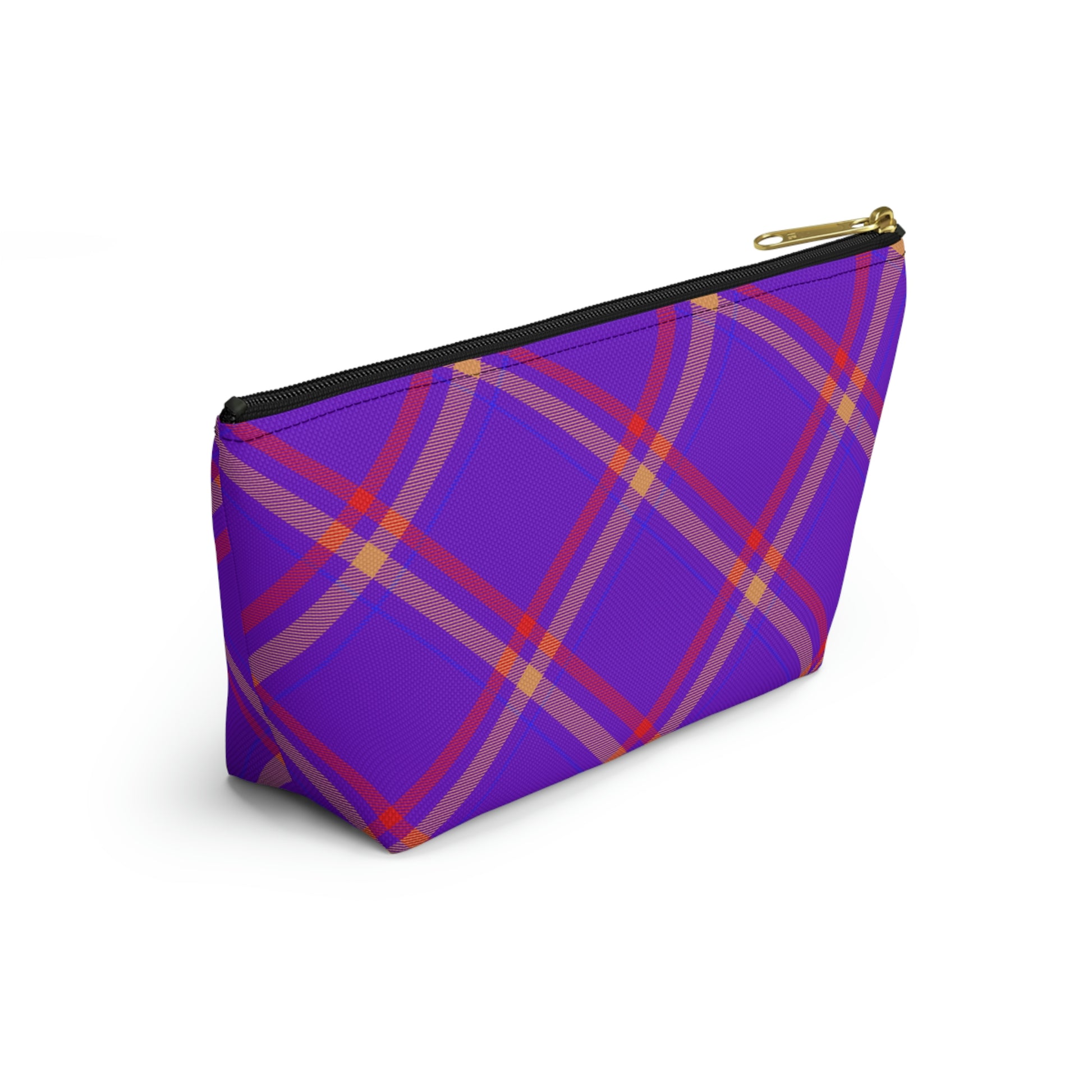 Purple & Orange Plaid Accessory Pouch with T-bottom - BowsAndArtsDesigns