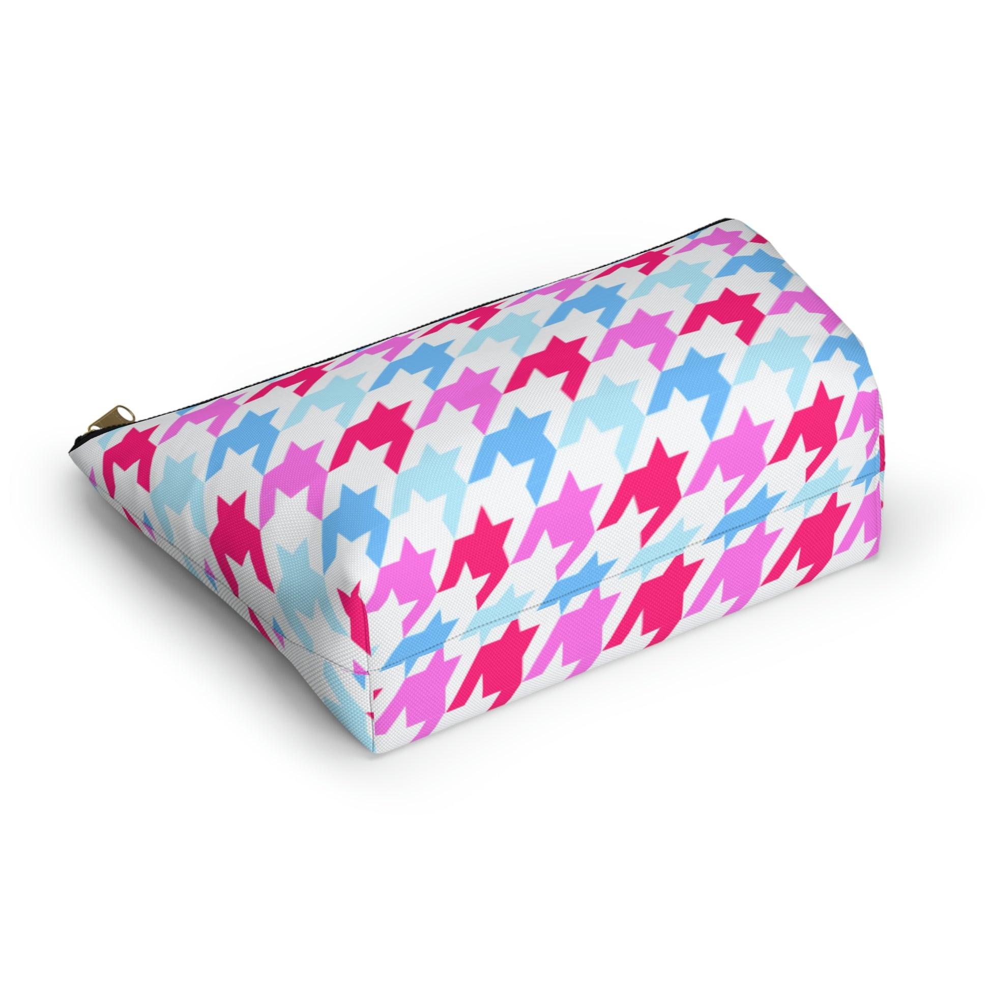 Blue & Pink Houndstooth Accessory Pouch with T-bottom - BowsAndArtsDesigns