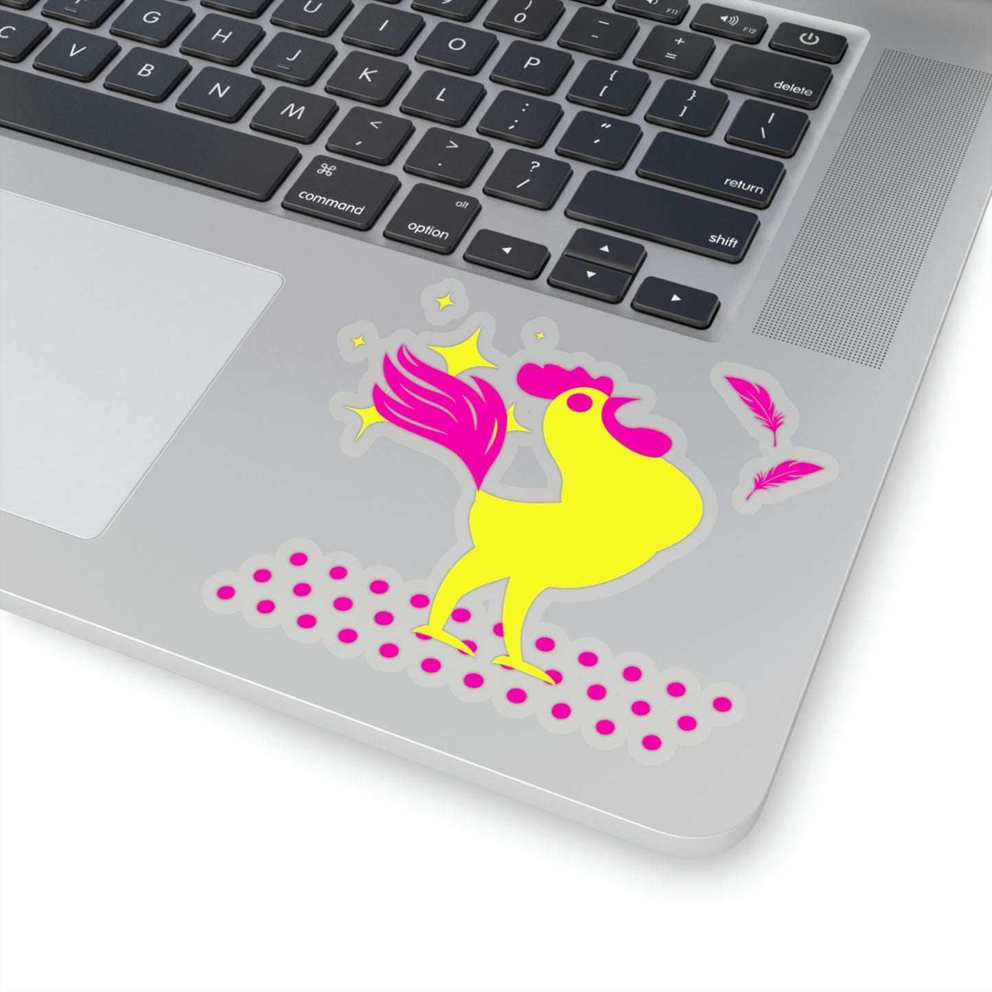 Hot Pink & Neon Yellow Rooster Gamecock Vinyl Kiss-Cut Sticker - BowsAndArtsDesigns