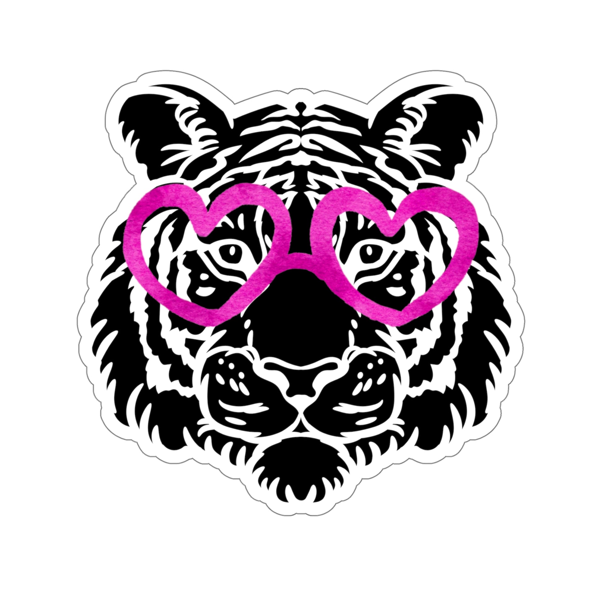 Tiger Pink Heart Glasses Vinyl Kiss-Cut Sticker - BowsAndArtsDesigns