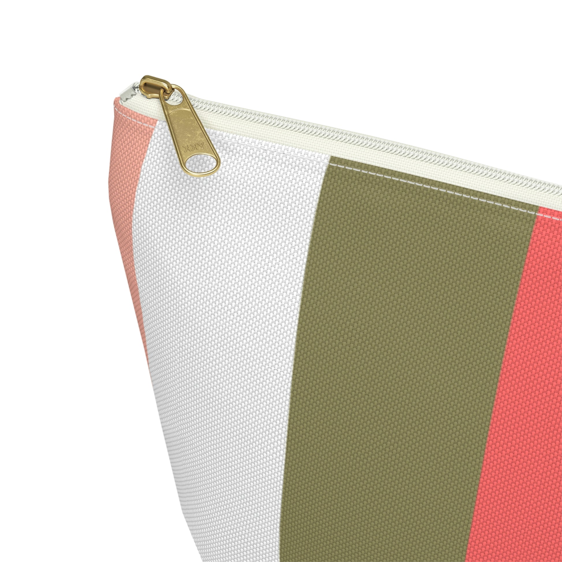 Coral Green & White Stripes Accessory Pouch with T-bottom - BowsAndArtsDesigns